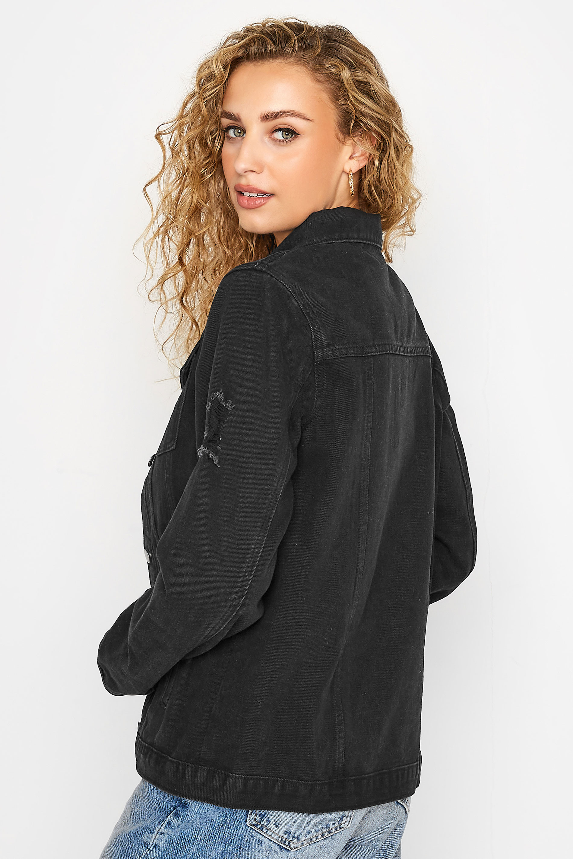 Tall Women's LTS Black Distressed Denim Jacket | Long Tall Sally