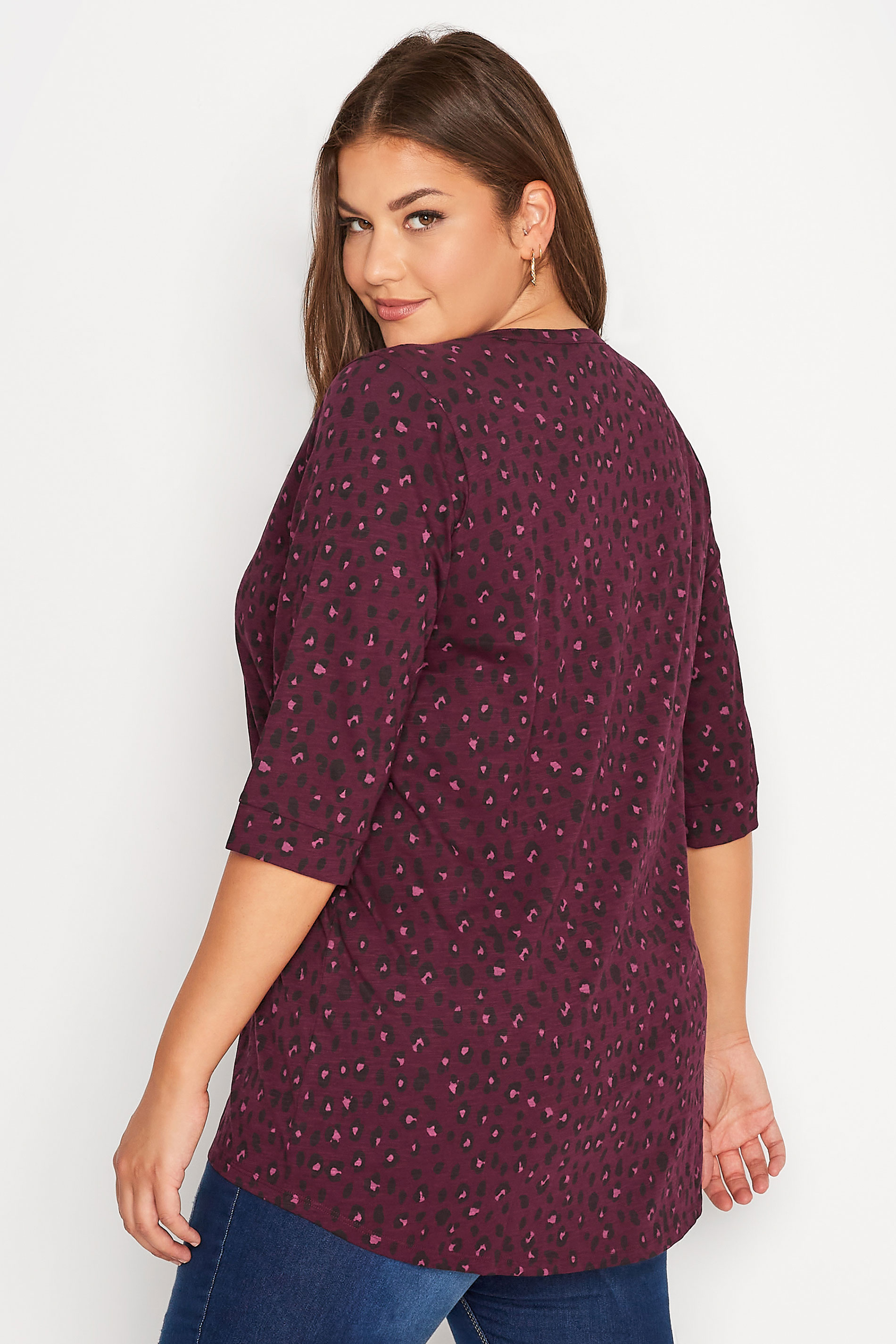 Plus Size Berry Red Leopard Print V-Neck Top | Yours Clothing 3