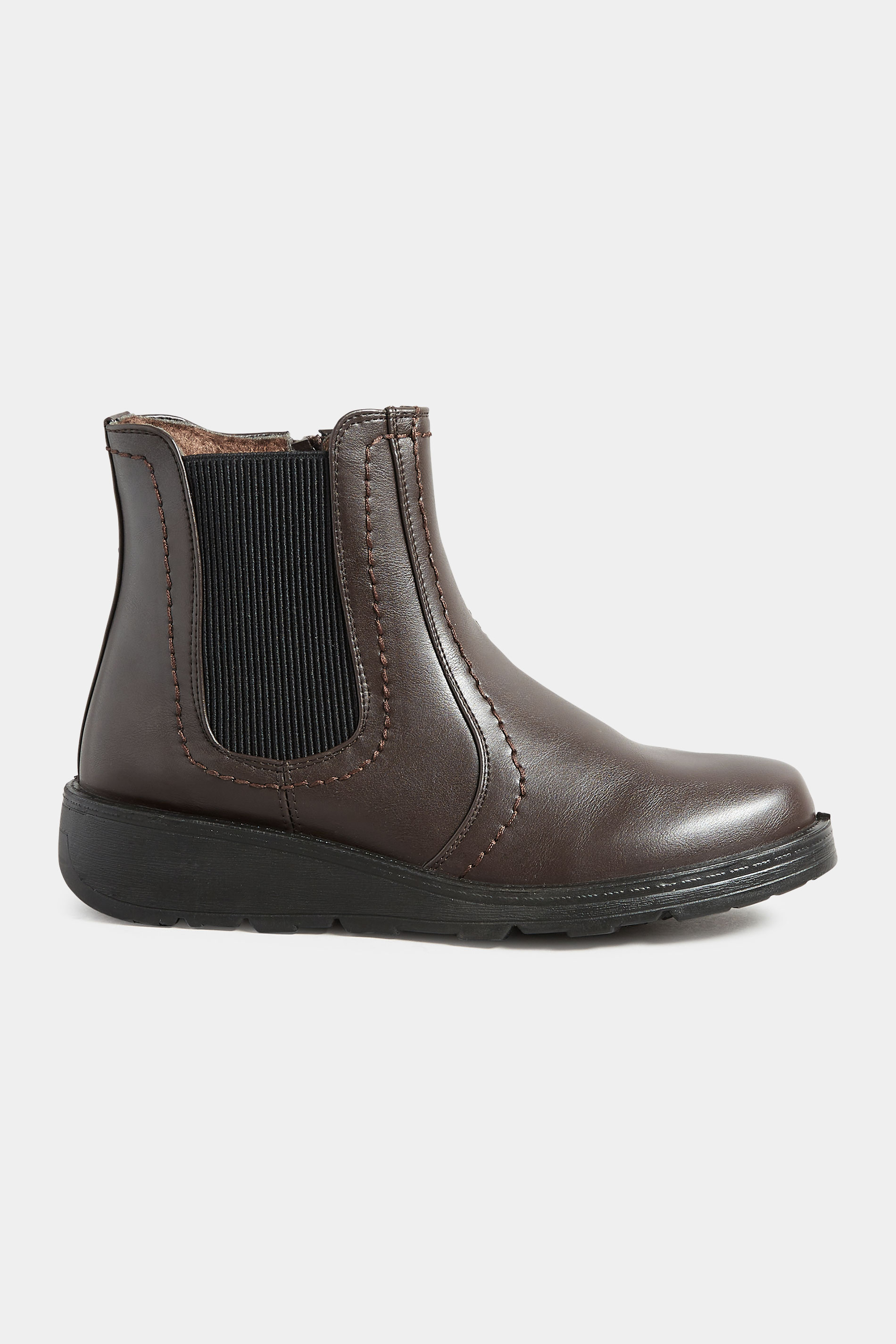 Brown Wedge Chelsea Boots In Extra Wide EEE Fit | Yours Clothing 3
