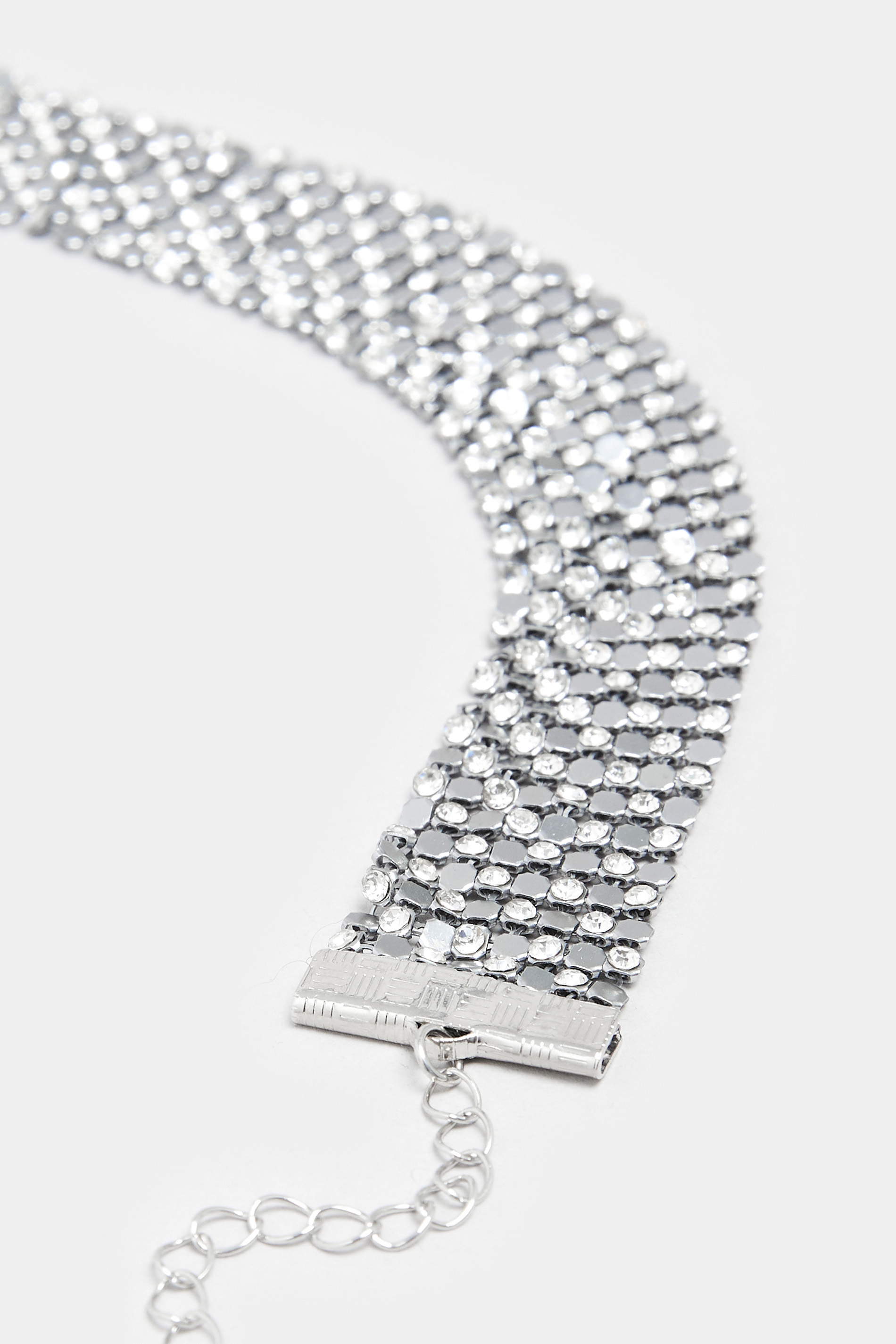 Silver Chain Mail Diamante Choker Necklace | Yours Clothing 3