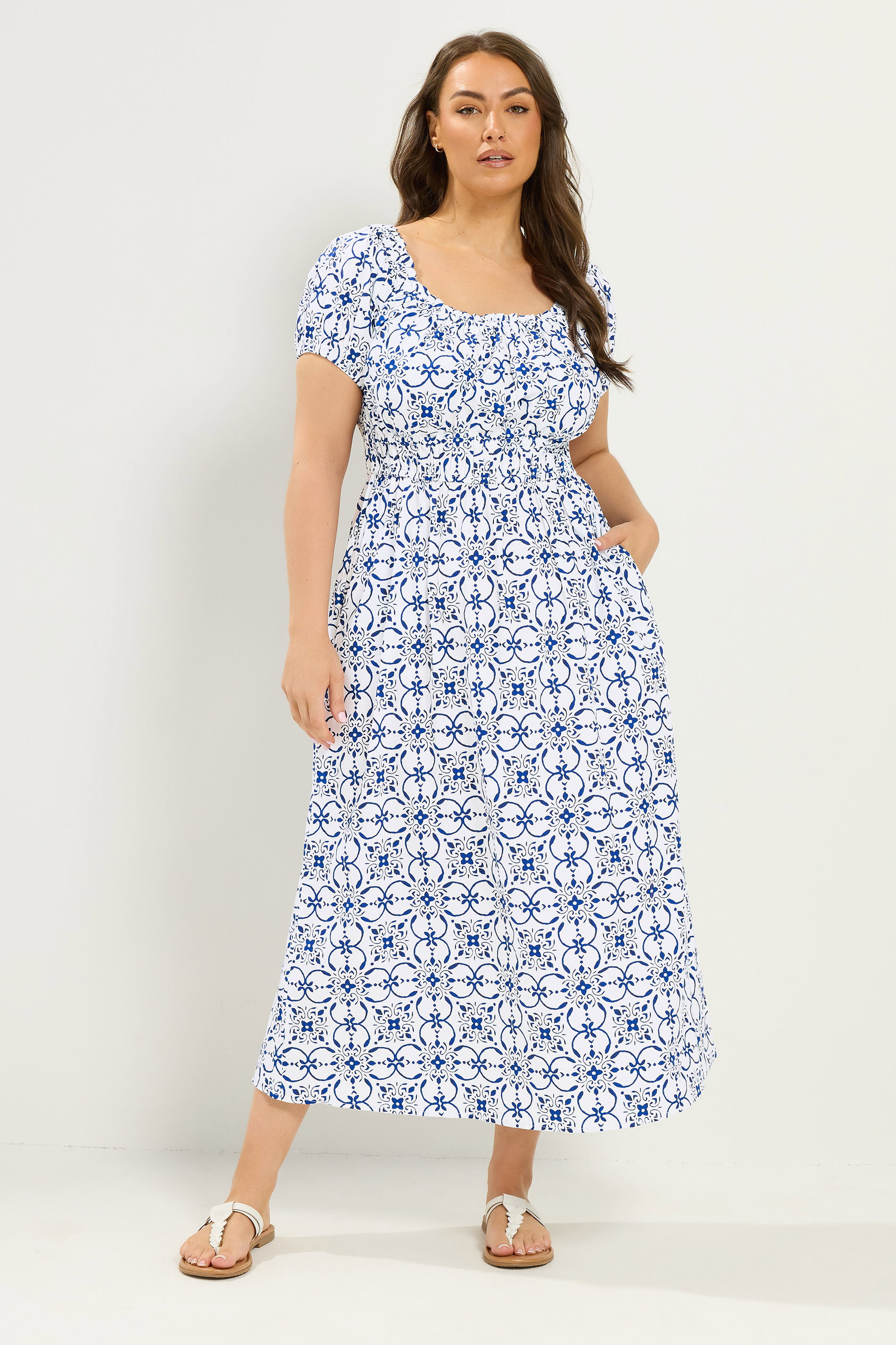 blue floral bardot dress Yours Women's Plus Size White Poplin Size 30-32 The versatile shift silhouette