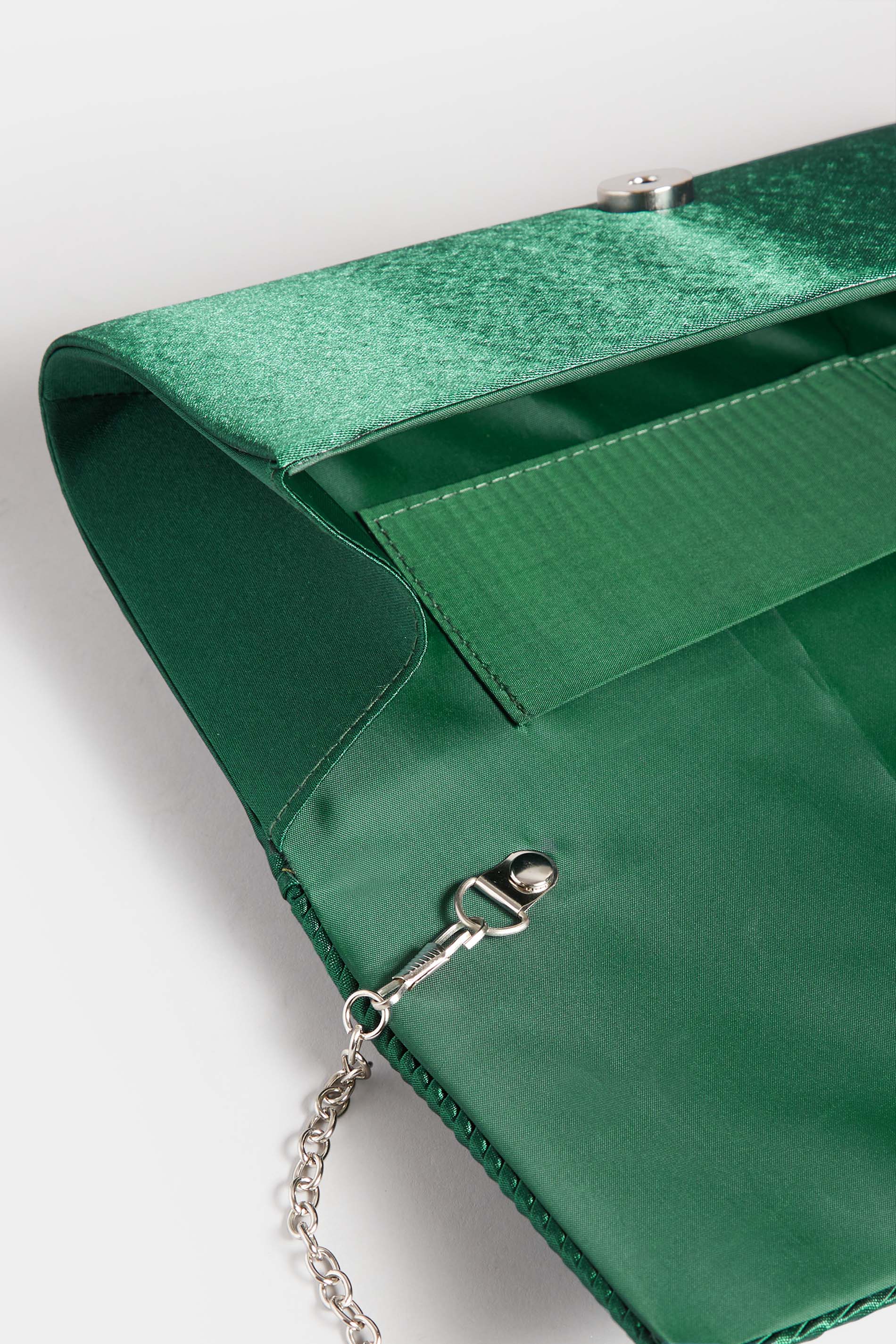 Green Pleated Satin Clutch Bag