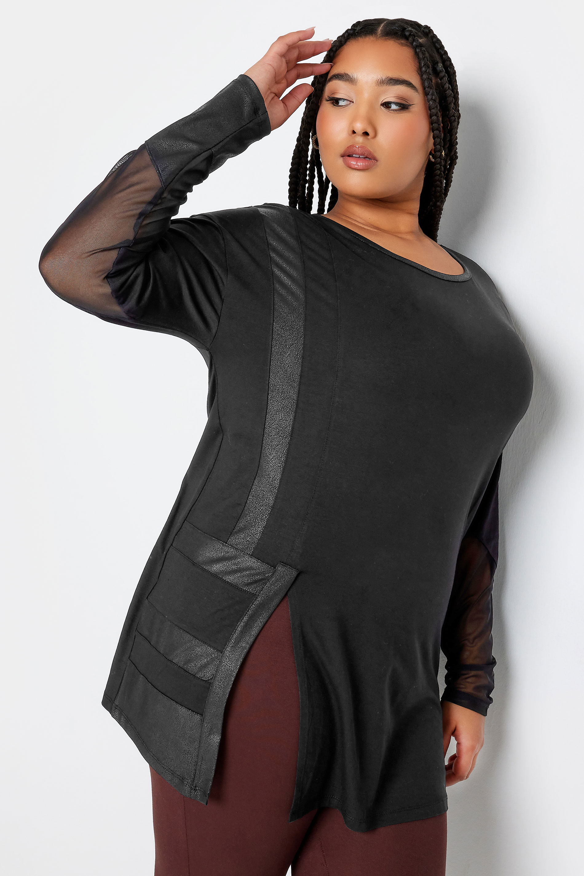 YOURS Curve Black Mesh Long Sleeve Top | Yours Clothing 1