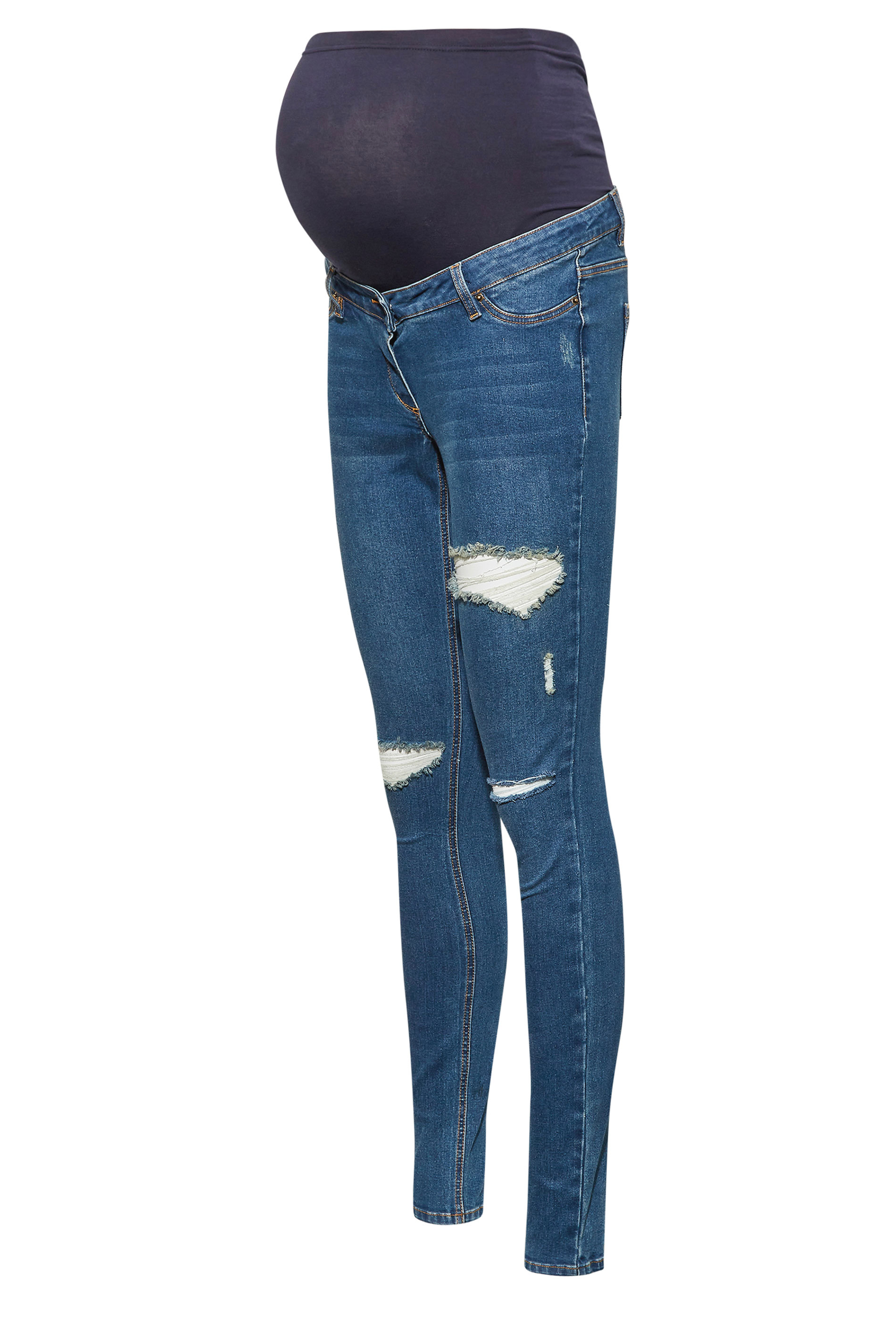 LTS Tall Women's Maternity Mid Blue Distressed AVA Skinny Jeans | Long Tall Sally 2