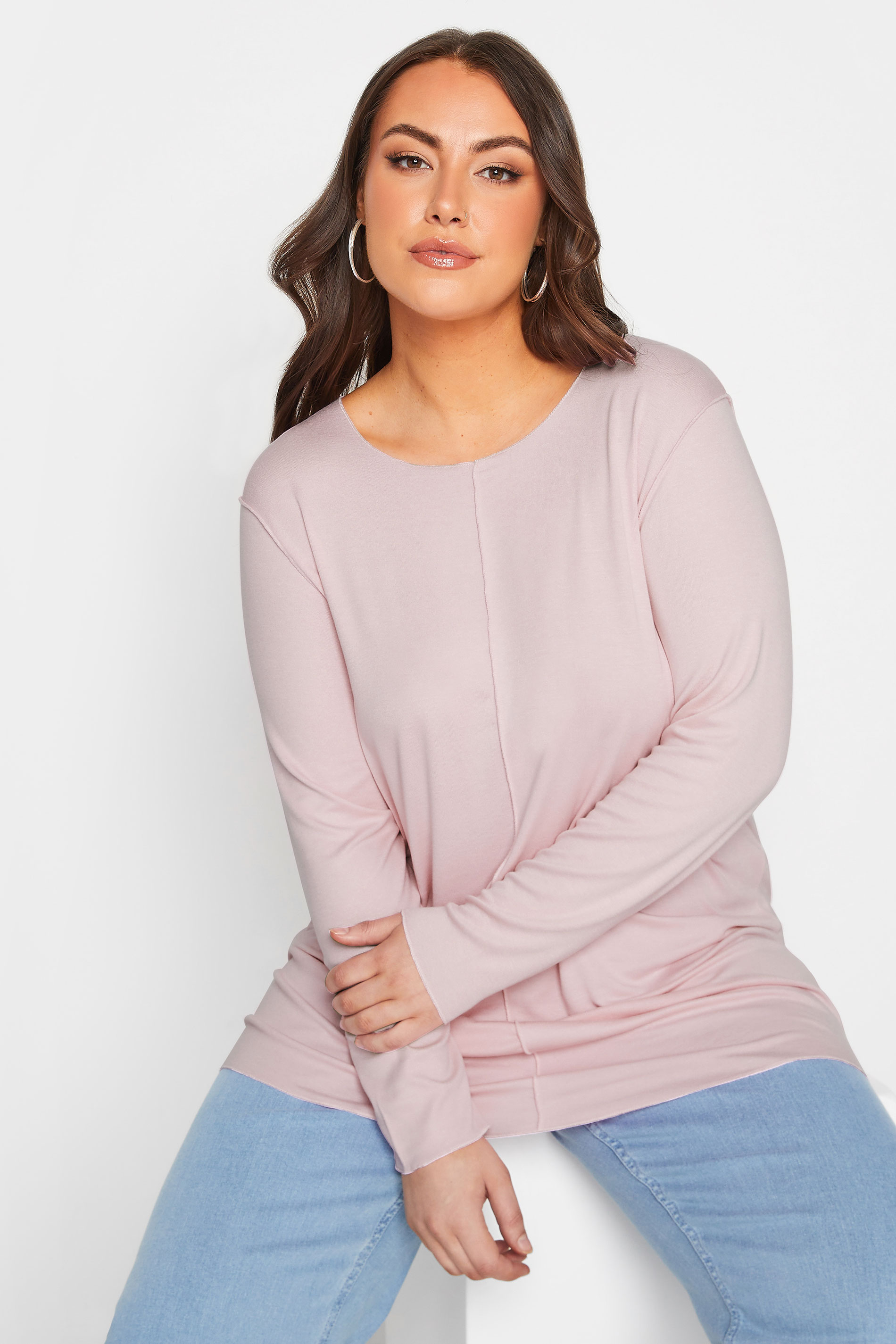 YOURS Curve Plus Size Light Pink Front Seam Top | Yours Clothing  1
