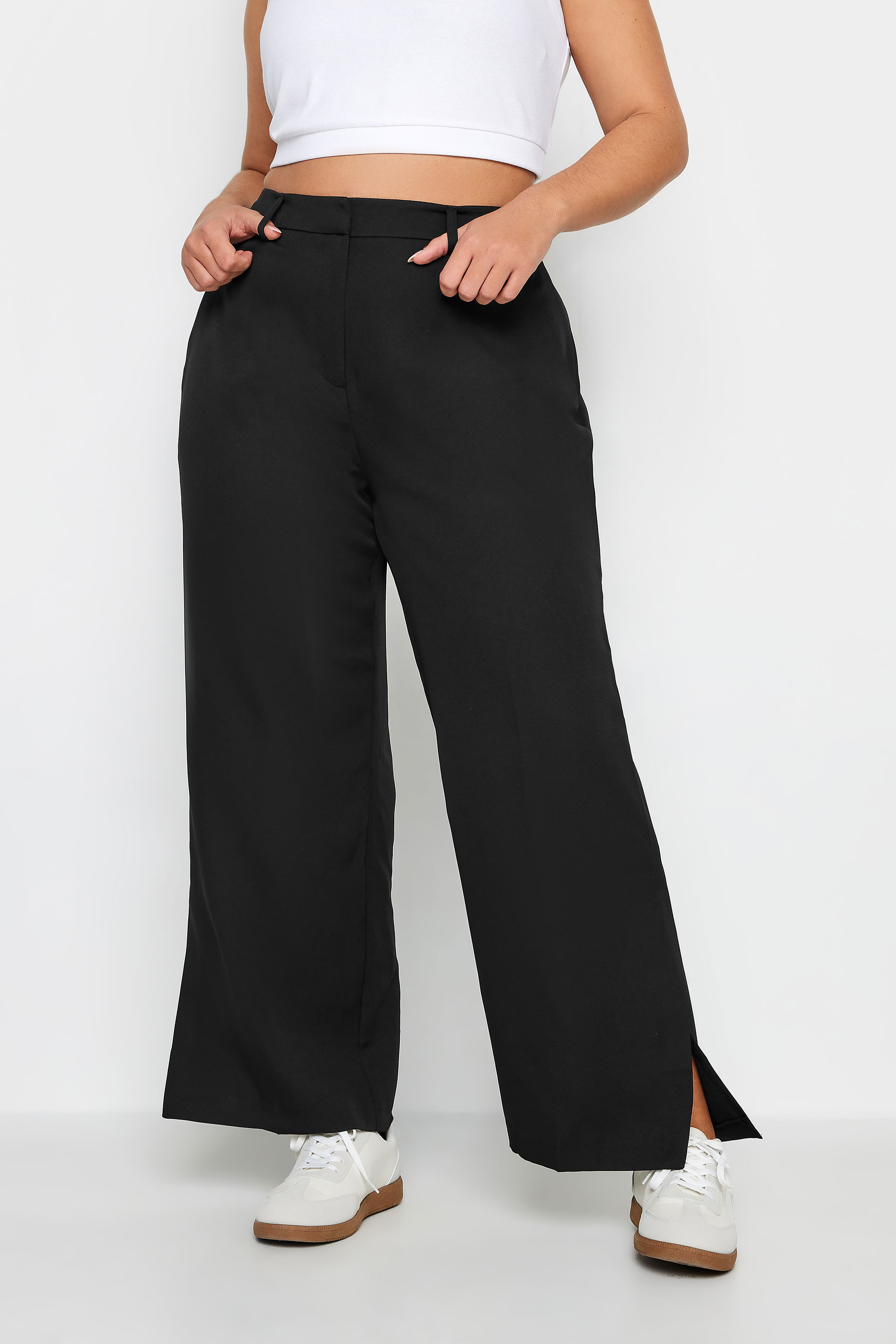 Plus Size Black Split Hem Flared Trousers | Yours Clothing 1
