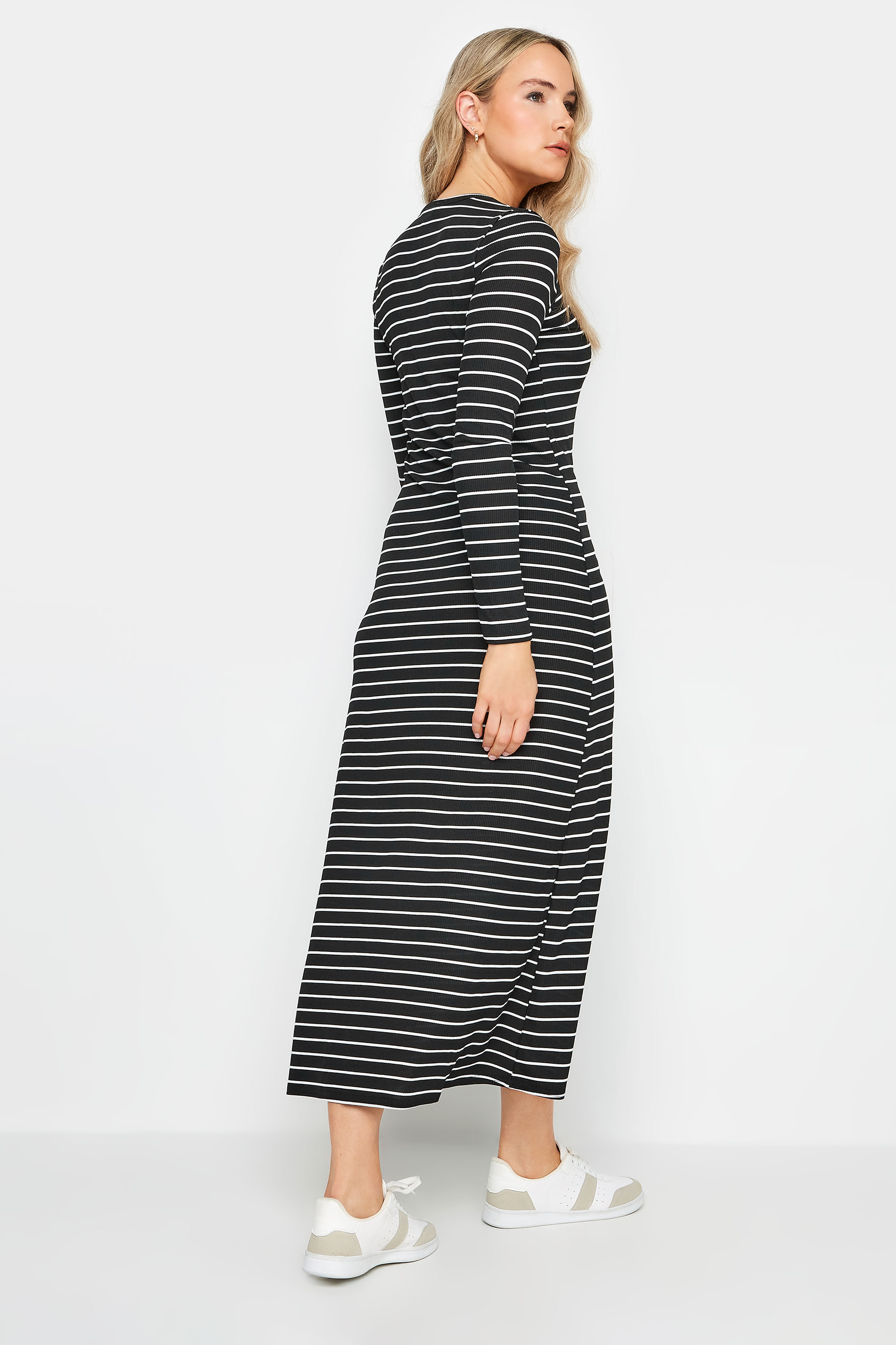 LTS Tall Black & White Stripe Ribbed Midi Dress | Long Tall Sally  3