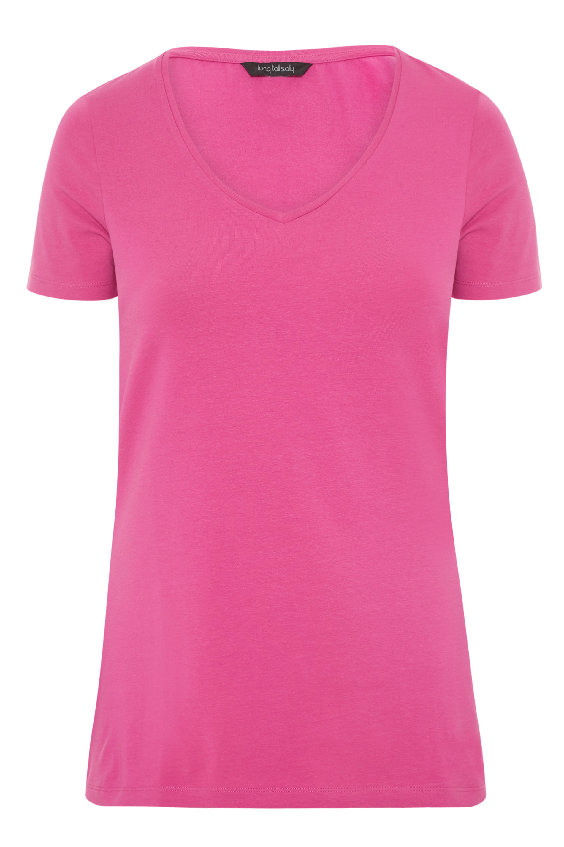 Pink Cotton Stretch V-Neck T-Shirt | Long Tall Sally