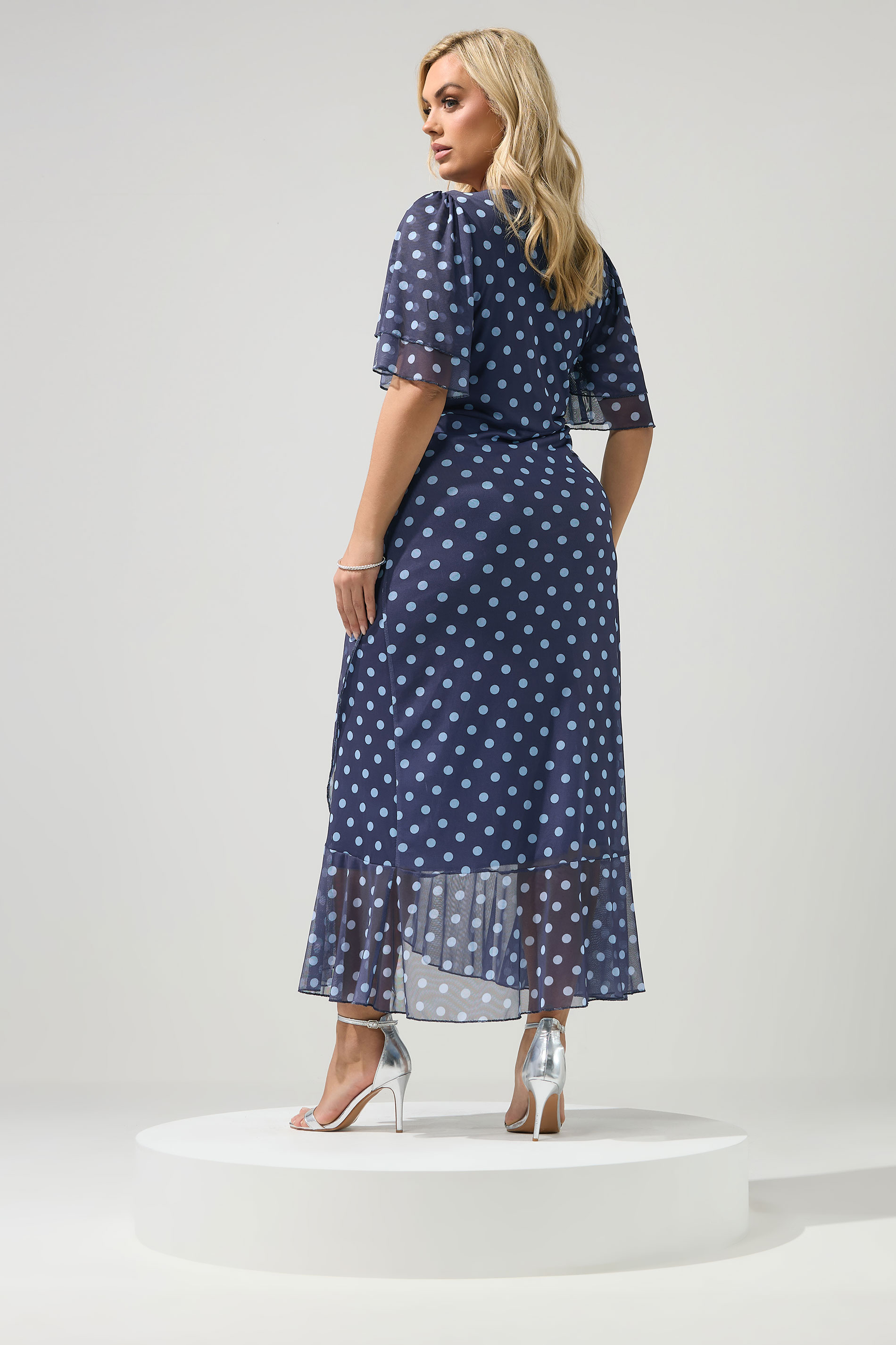 YOURS LONDON Plus Size Navy Blue Polka Dot Wrap Dress | Yours Clothing 1