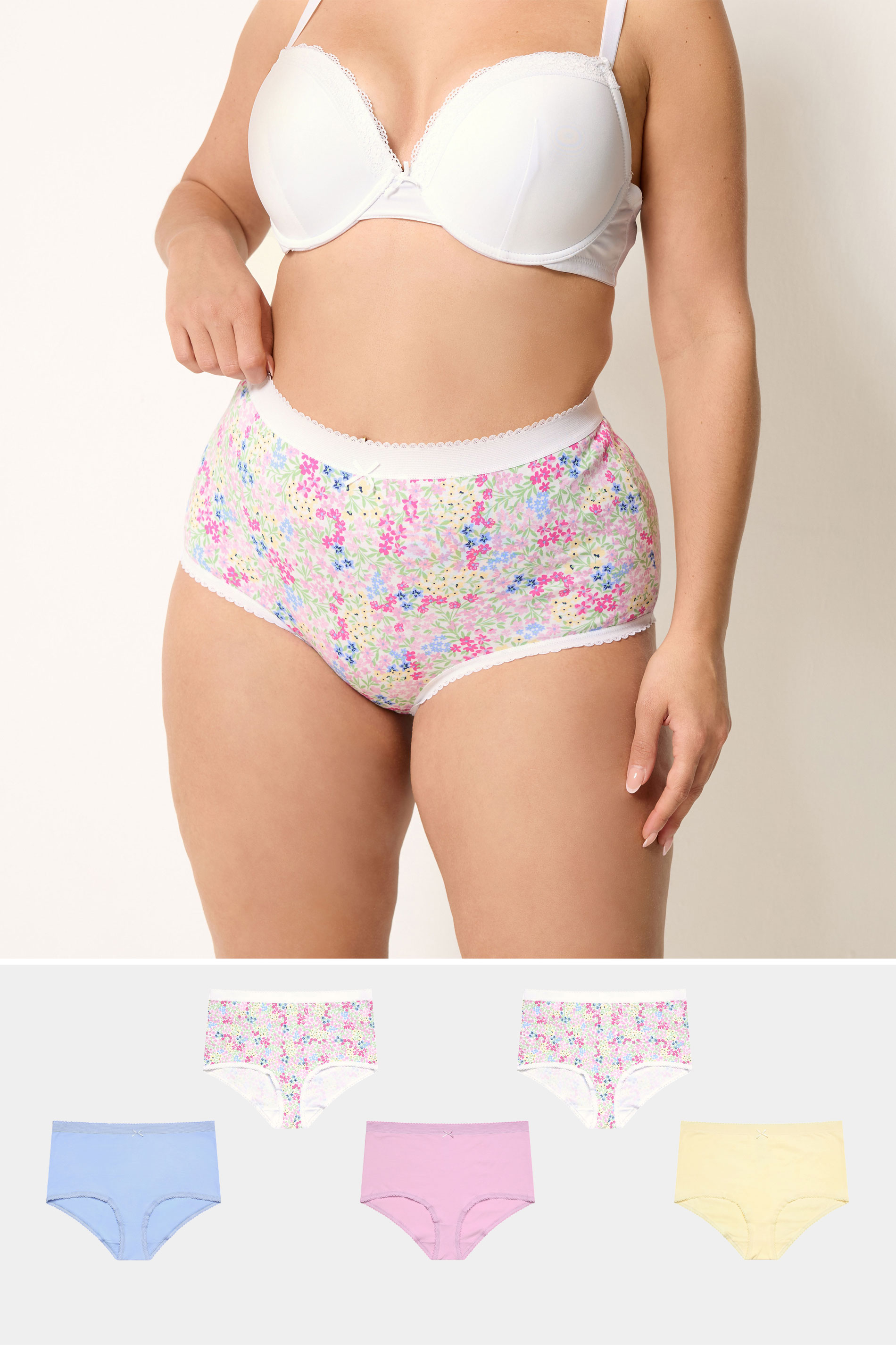 YOURSET 5 PACK Plus Size Pink Floral Spring Full Briefs | Yours Clothing 1