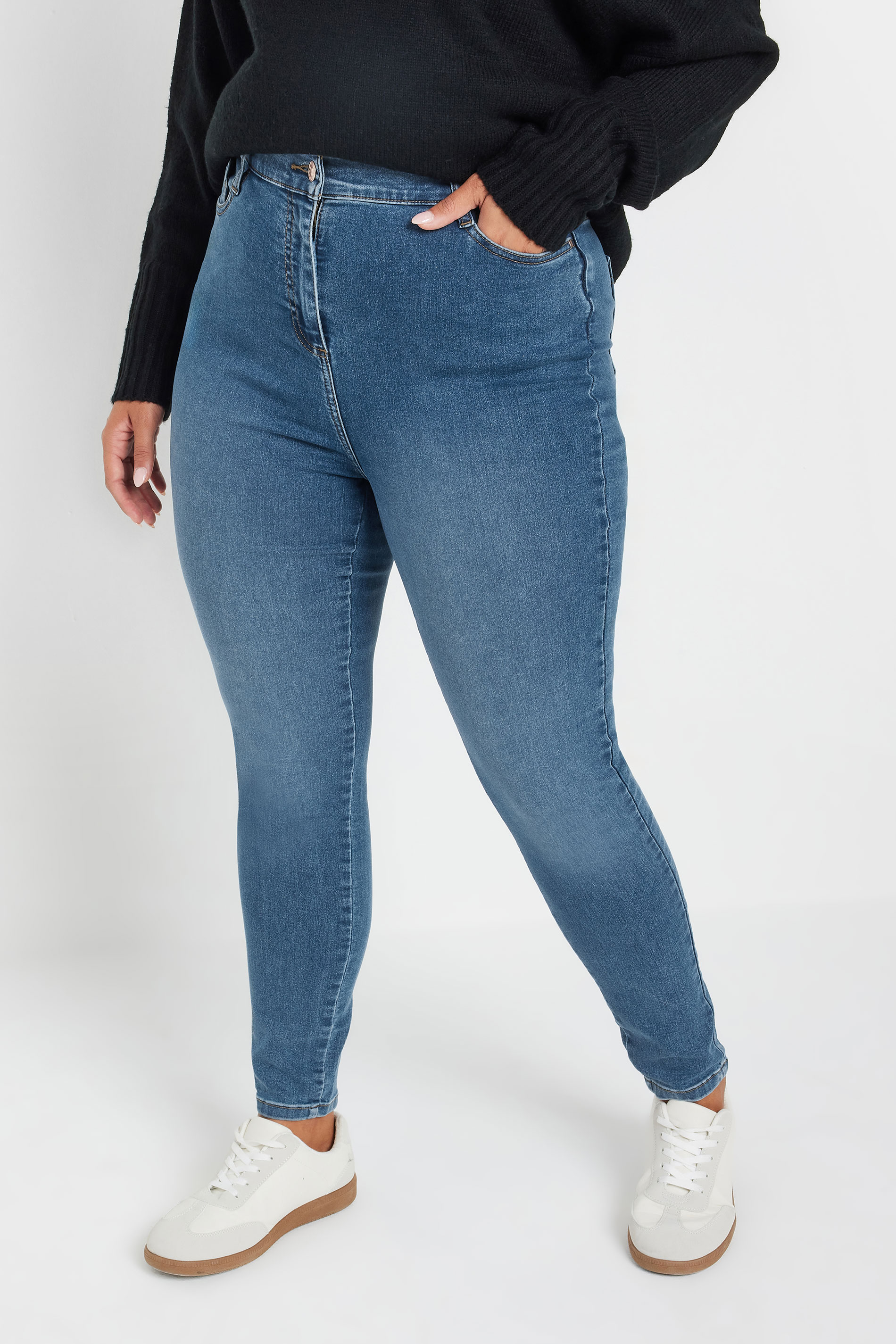 Yours Curve Mid Blue Skinny Stretch Ava Jeans, Womens Curve & Plus Size, Yours