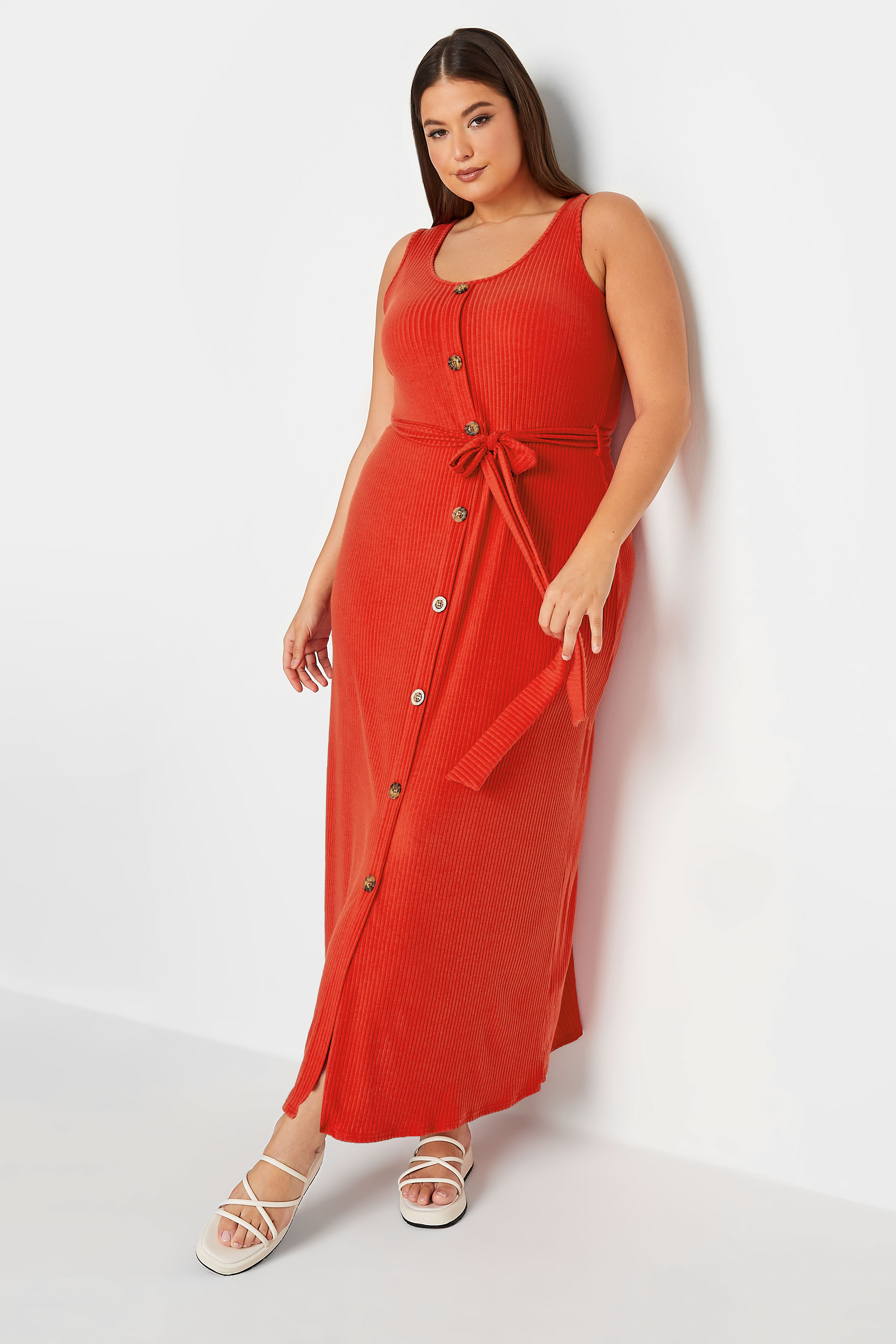 YOURS Plus Size Red Ribbed Sleeveless Maxi Dress | Yours Clothing 2