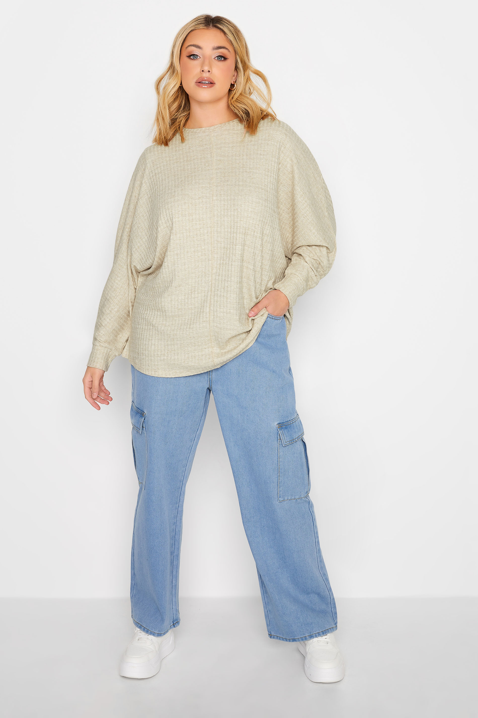 YOURS Plus Size Ivory White Soft Touch Ribbed Top | Yours Clothing 2