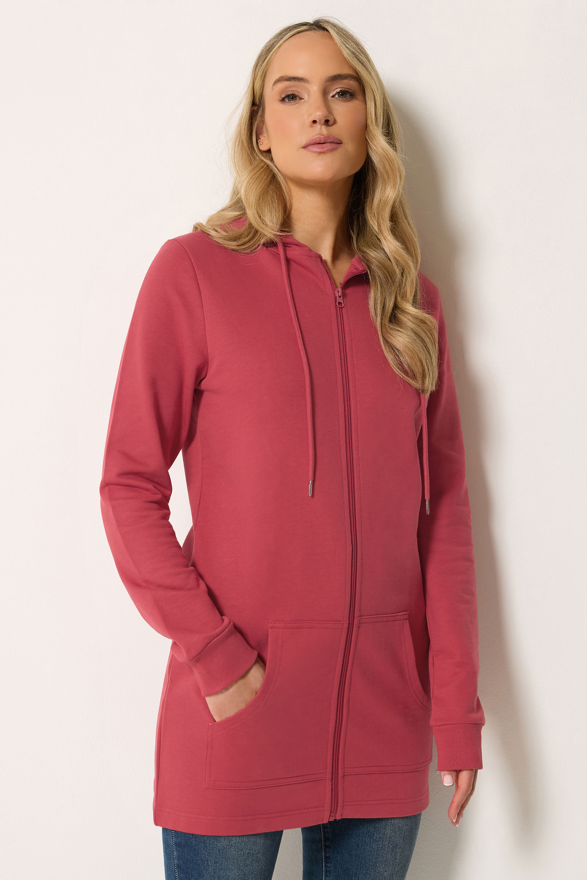 LTS Tall Women's Red Cotton Longline Zip Hoodie | Long Tall Sally 3