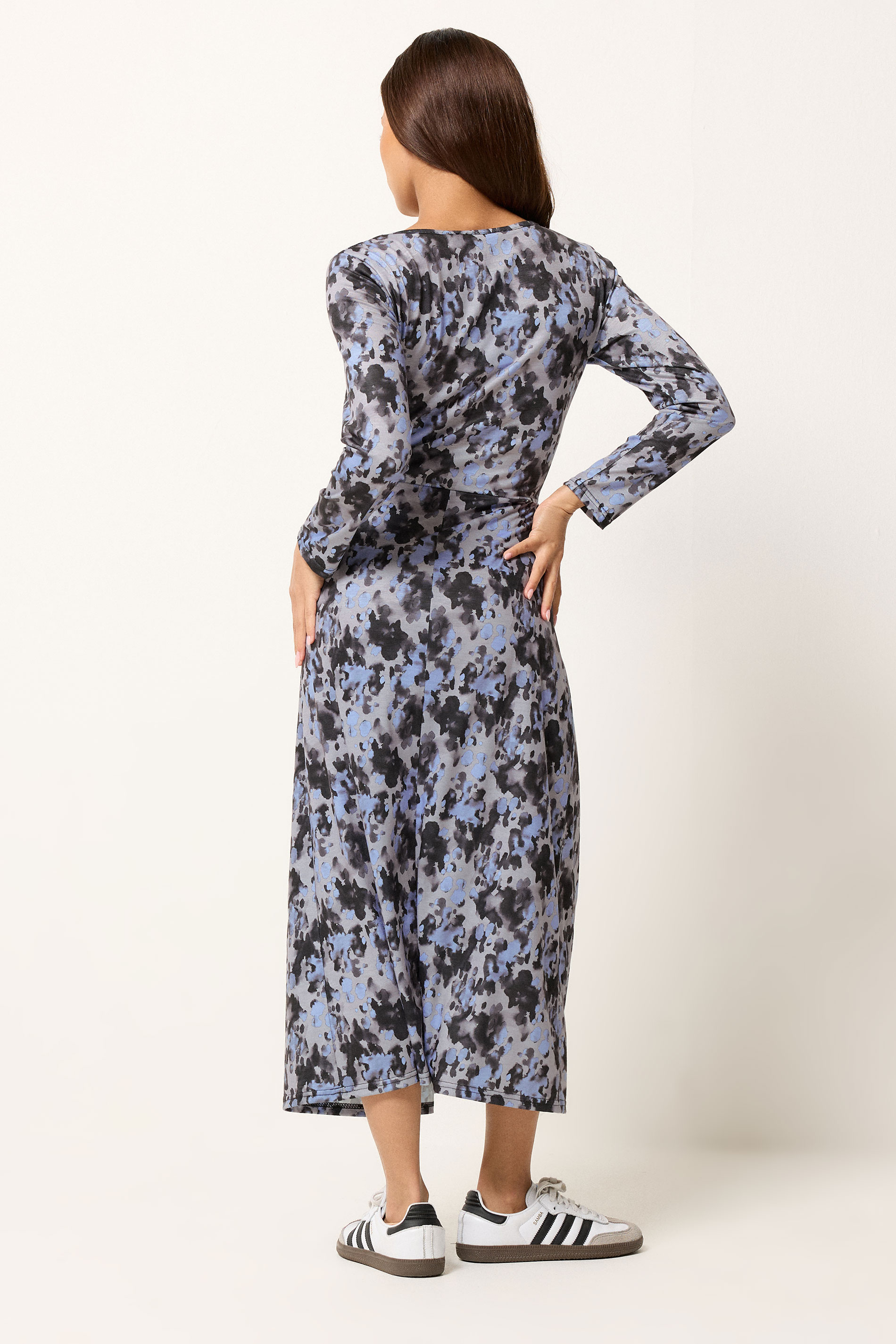 PixieGirl Petite Women's Grey Abstract Midi Dress | PixieGirl 2