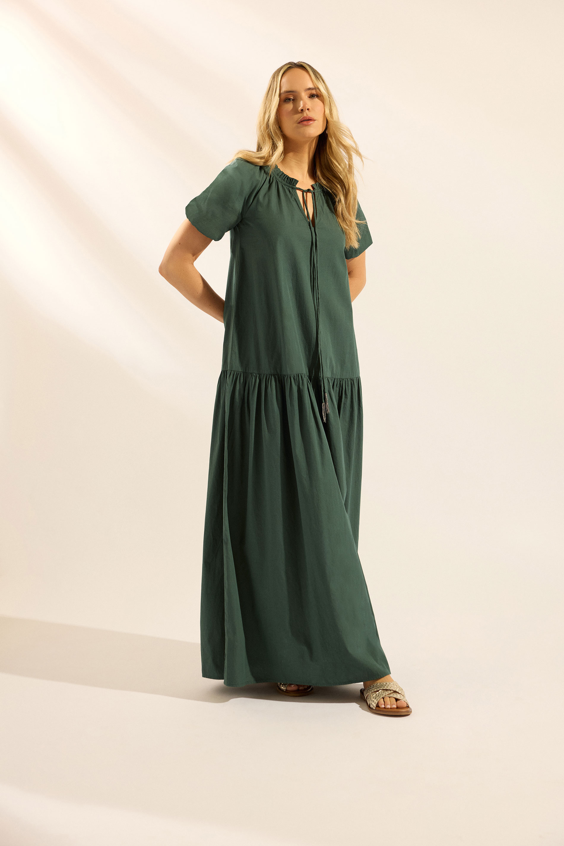 LTS Tall Women's Forest Green Puff Sleeve Cotton Maxi Dress | Long Tall Sally  3