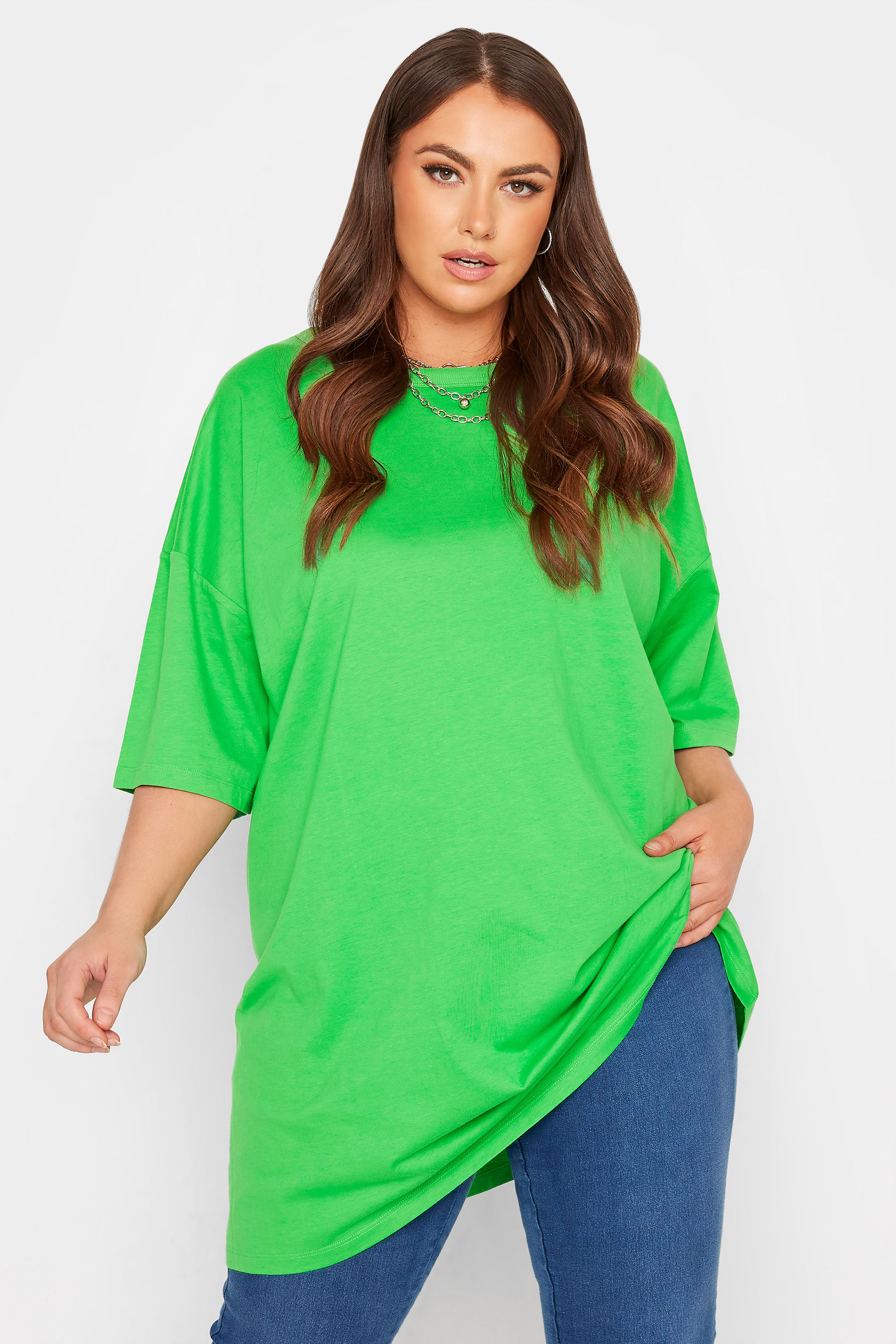 Plus Size Bright Green Oversized T-Shirt | Yours Clothing  1