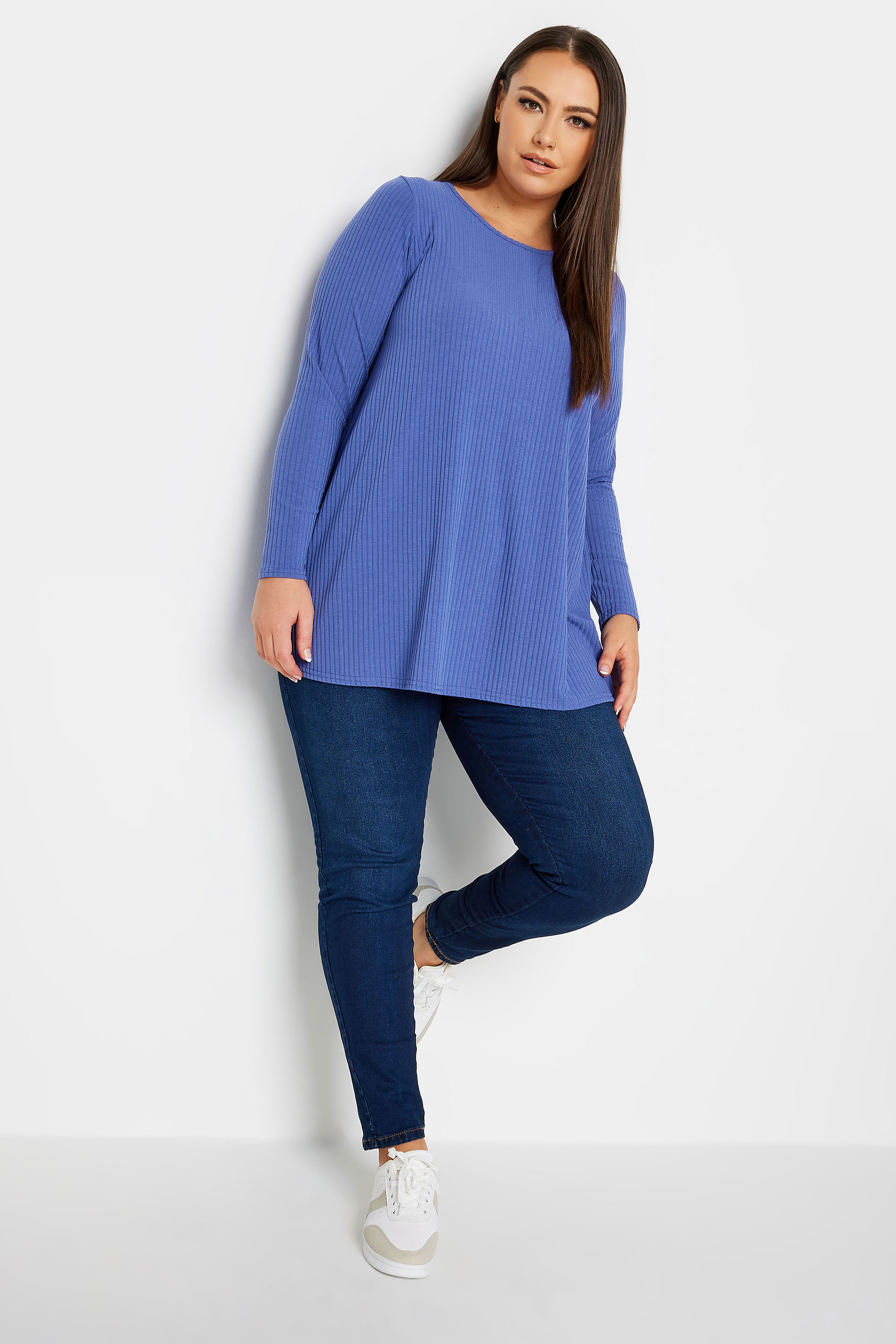 YOURS Plus Size Blue Ribbed Swing T-Shirt | Yours Clothing 2