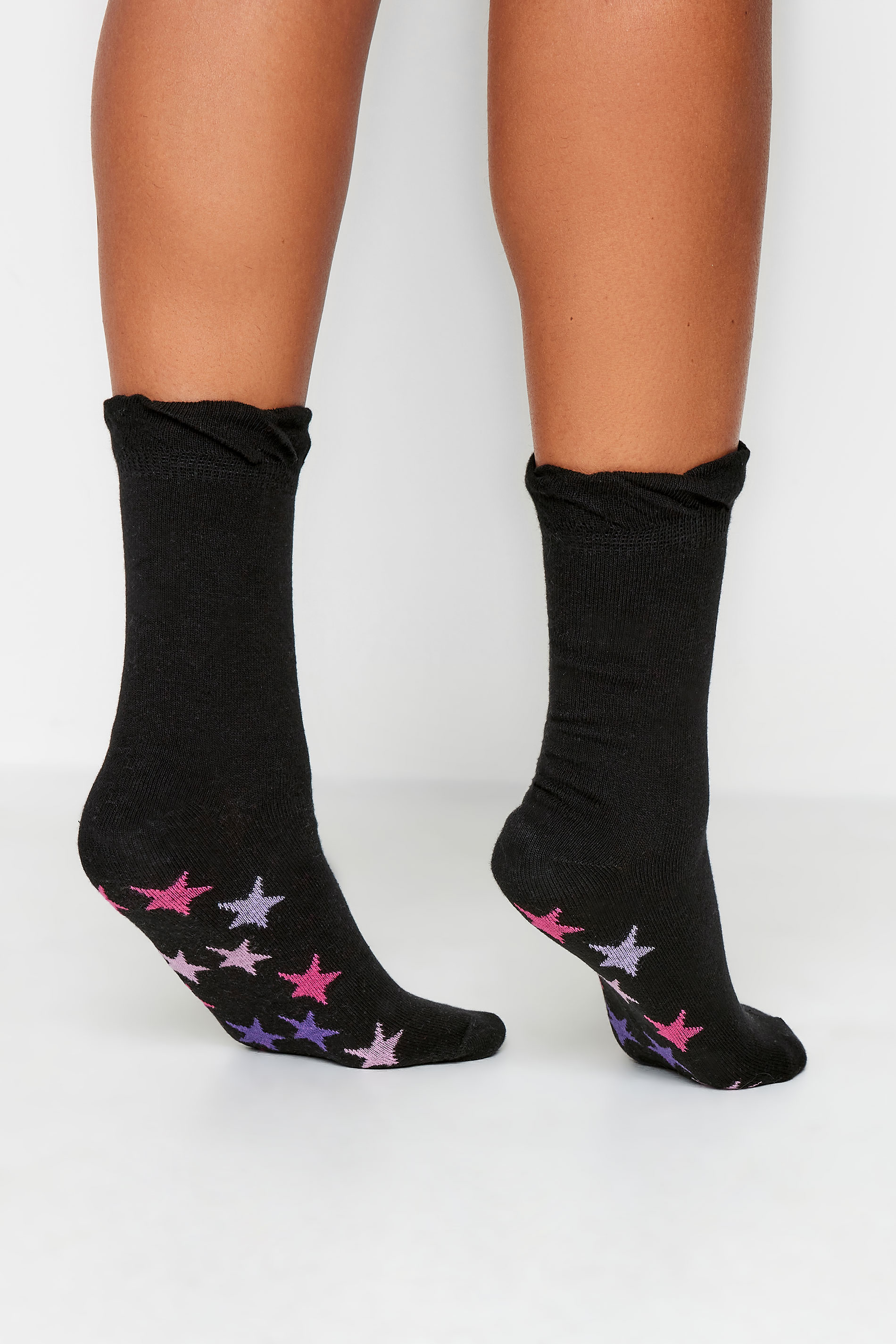 YOURS 4 PACK Black Star & Heart Print Footbed Socks | Yours Clothing 2