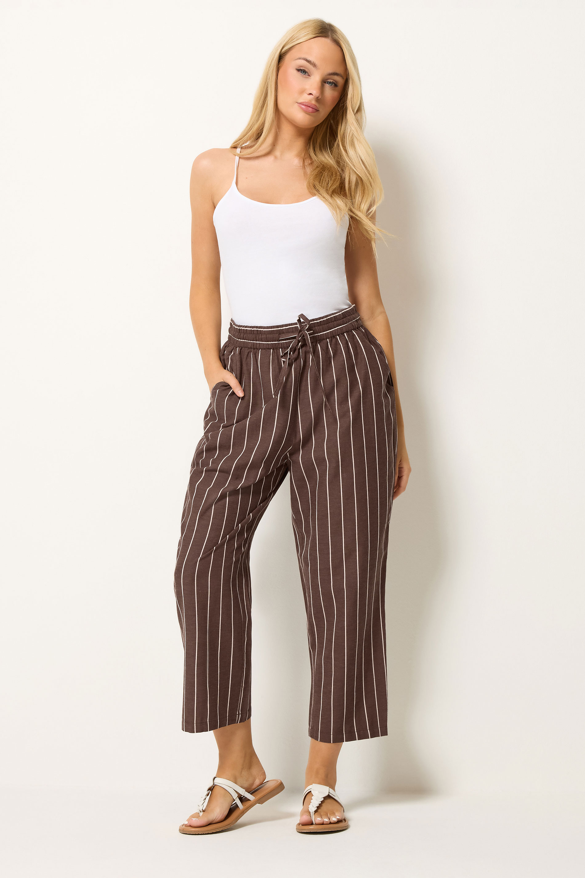 M&Co Brown Striped Tapered Cropped Trousers | M&Co 3