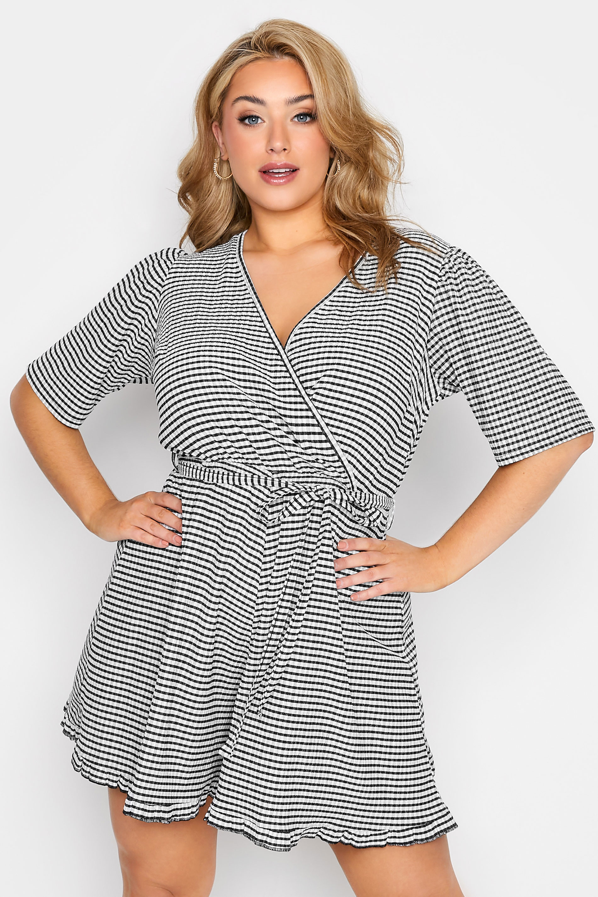 LIMITED COLLECTION Plus Size Black Stripe Crinkle Wrap Playsuit | Yours Clothing  3