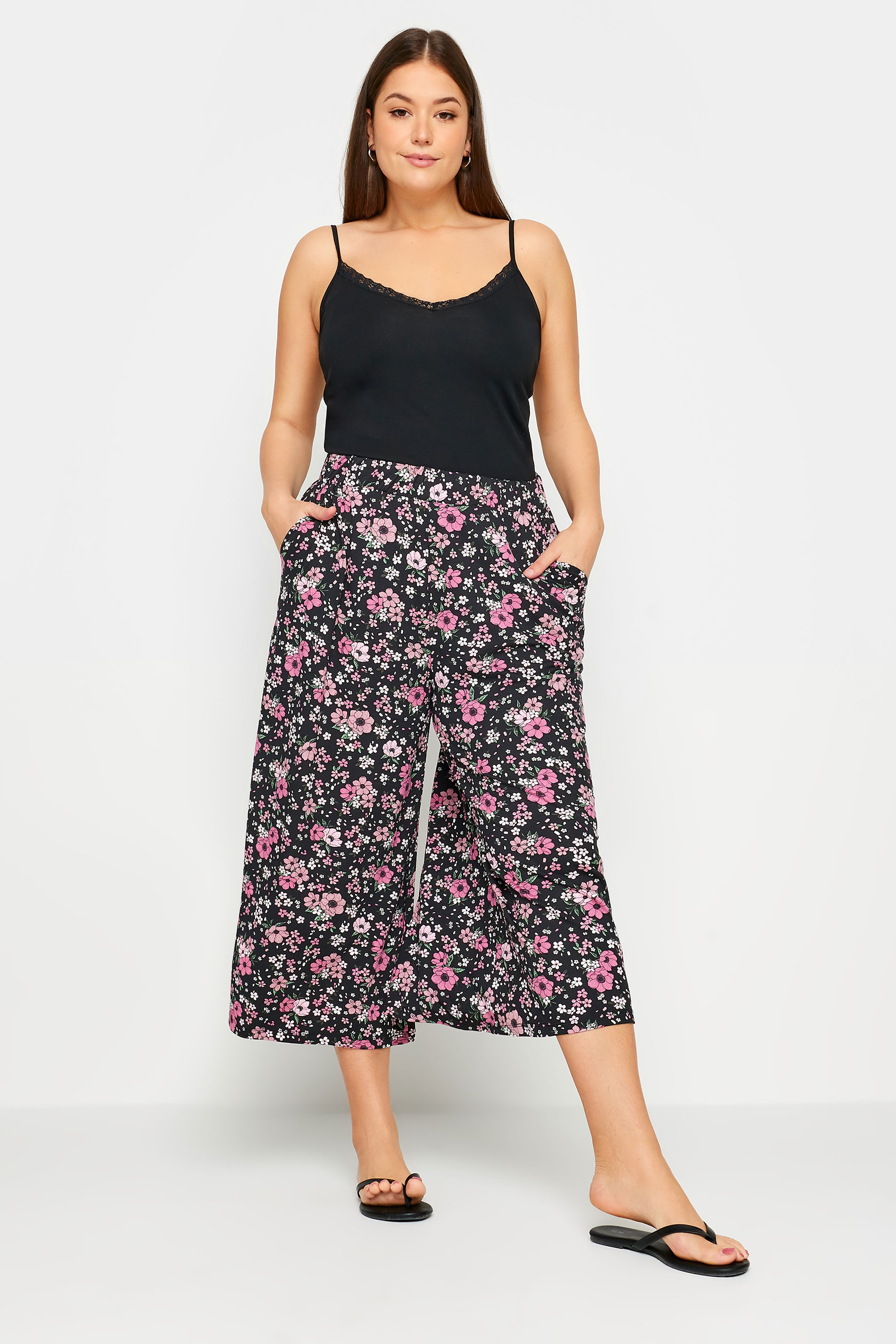 YOURS Plus Size Black Floral Print Midaxi Culottes | Yours Clothing 2