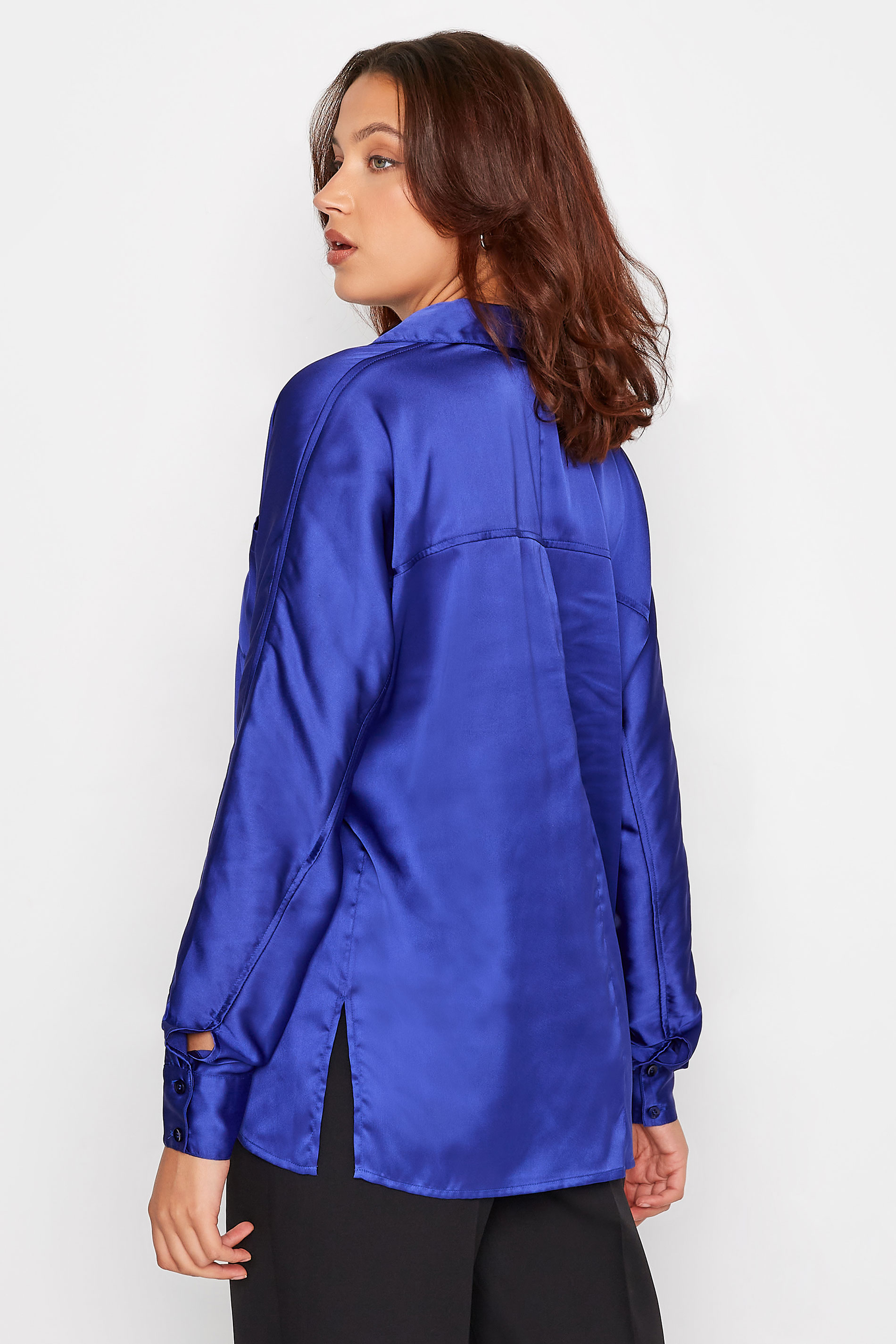 LTS Tall Cobalt Blue Satin Shirt | Long Tall Sally 3