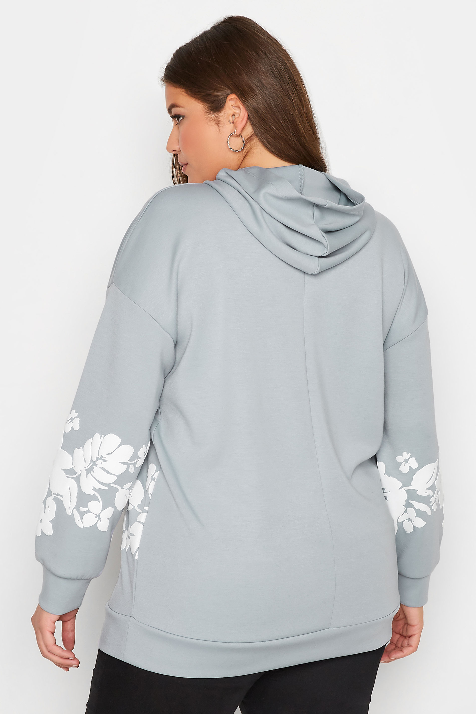 Curve Plus Size Light Blue Floral Detail Hoodie | Yours Clothing  3