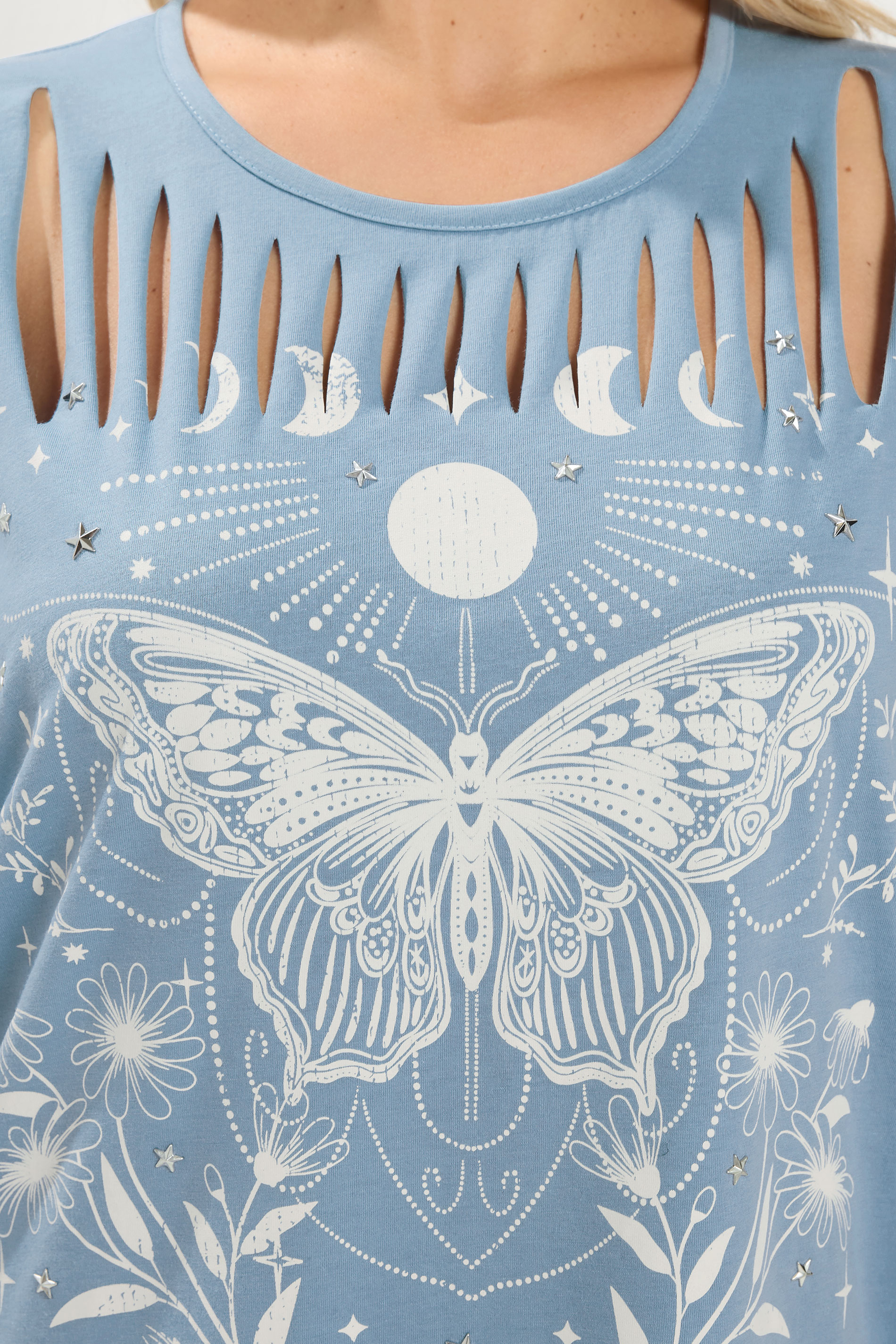 YOURS Plus Size Blue 'Mystic Soul' Laser Cut Slogan T-Shirt | Yours Clothing 4