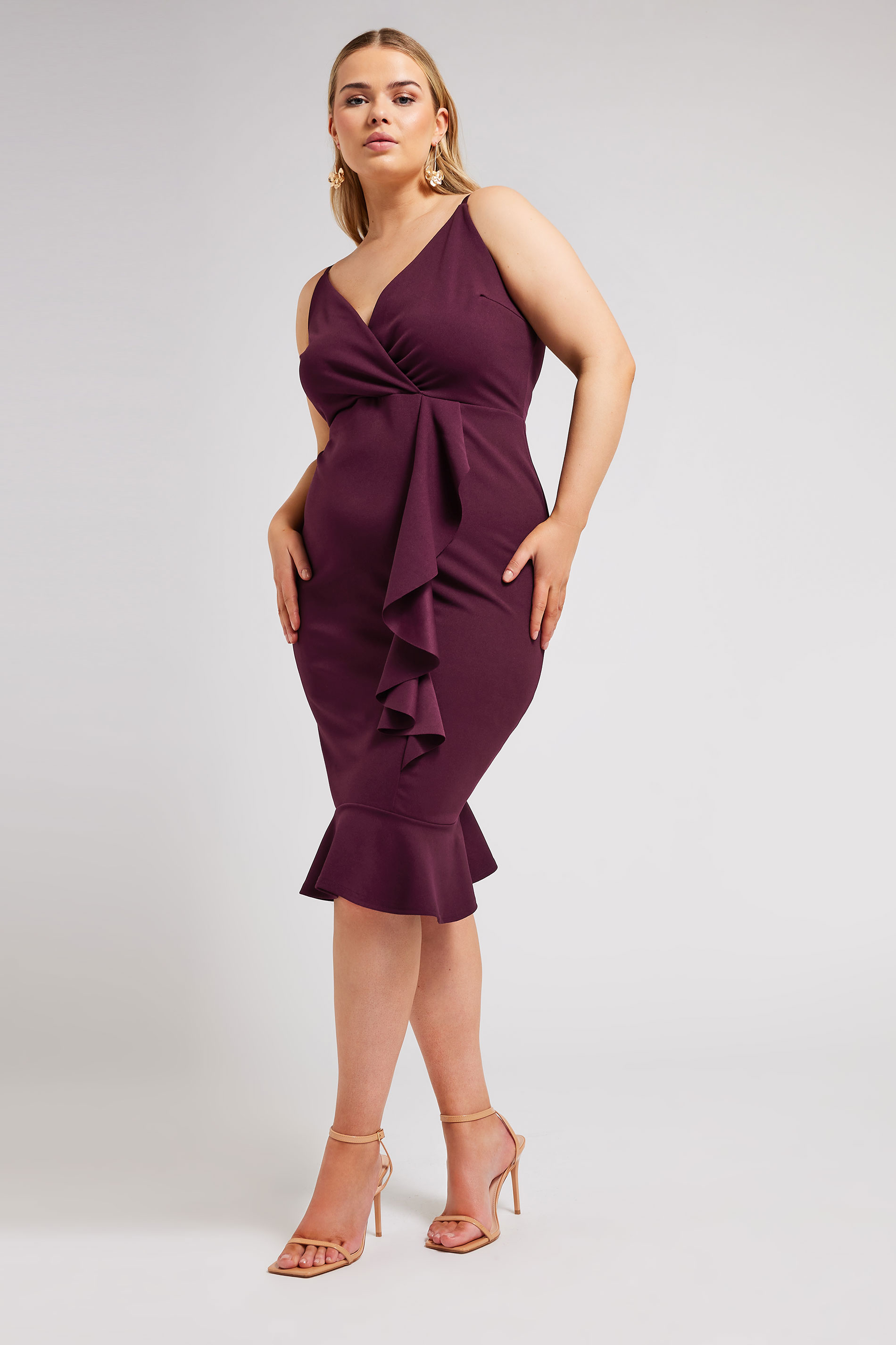 YOURS LONDON Plus Size Purple Ruffle Wrap Dress | Yours Clothing 2