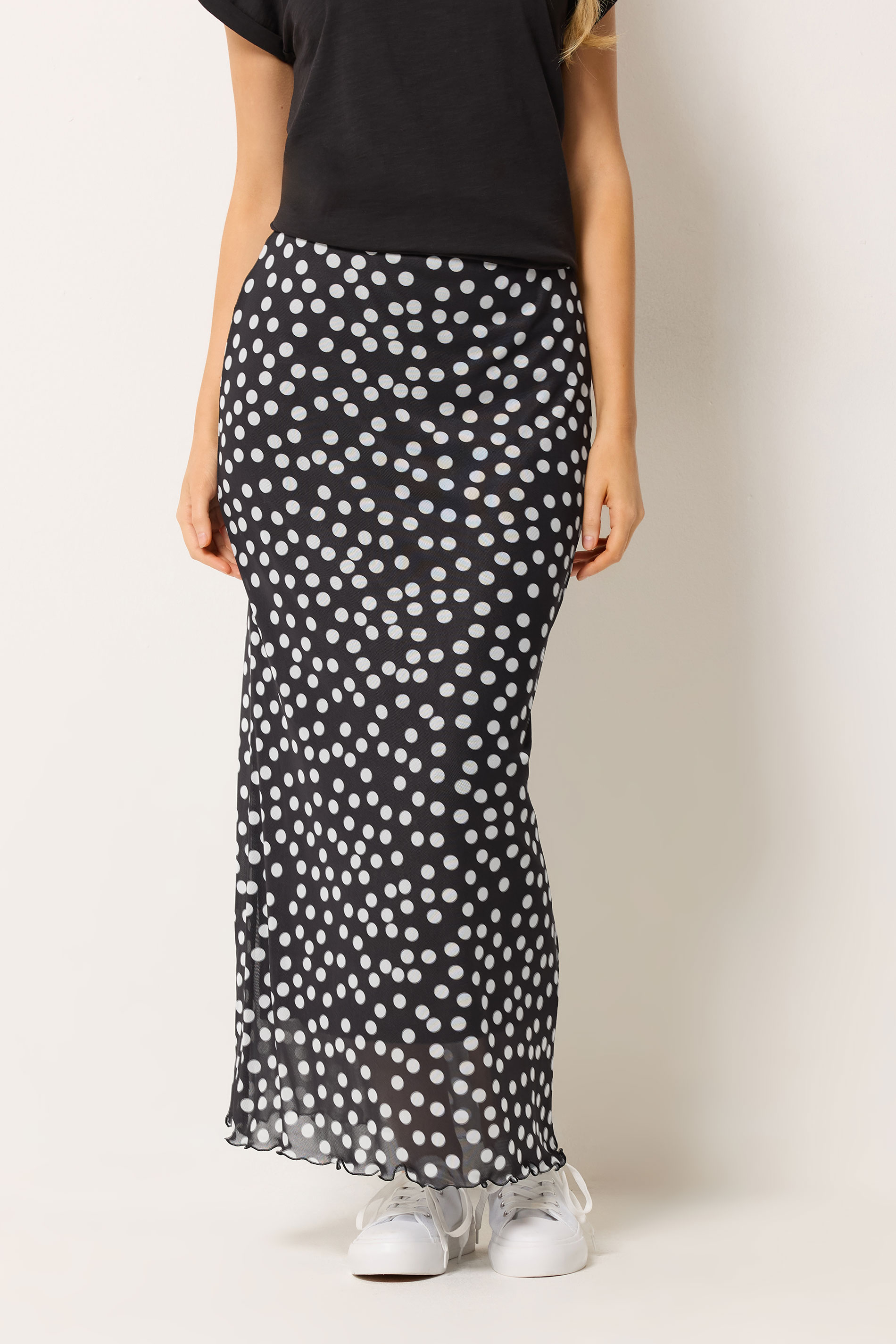 M&Co Black Polka Dot Mesh Maxi Skirt | M&Co 3