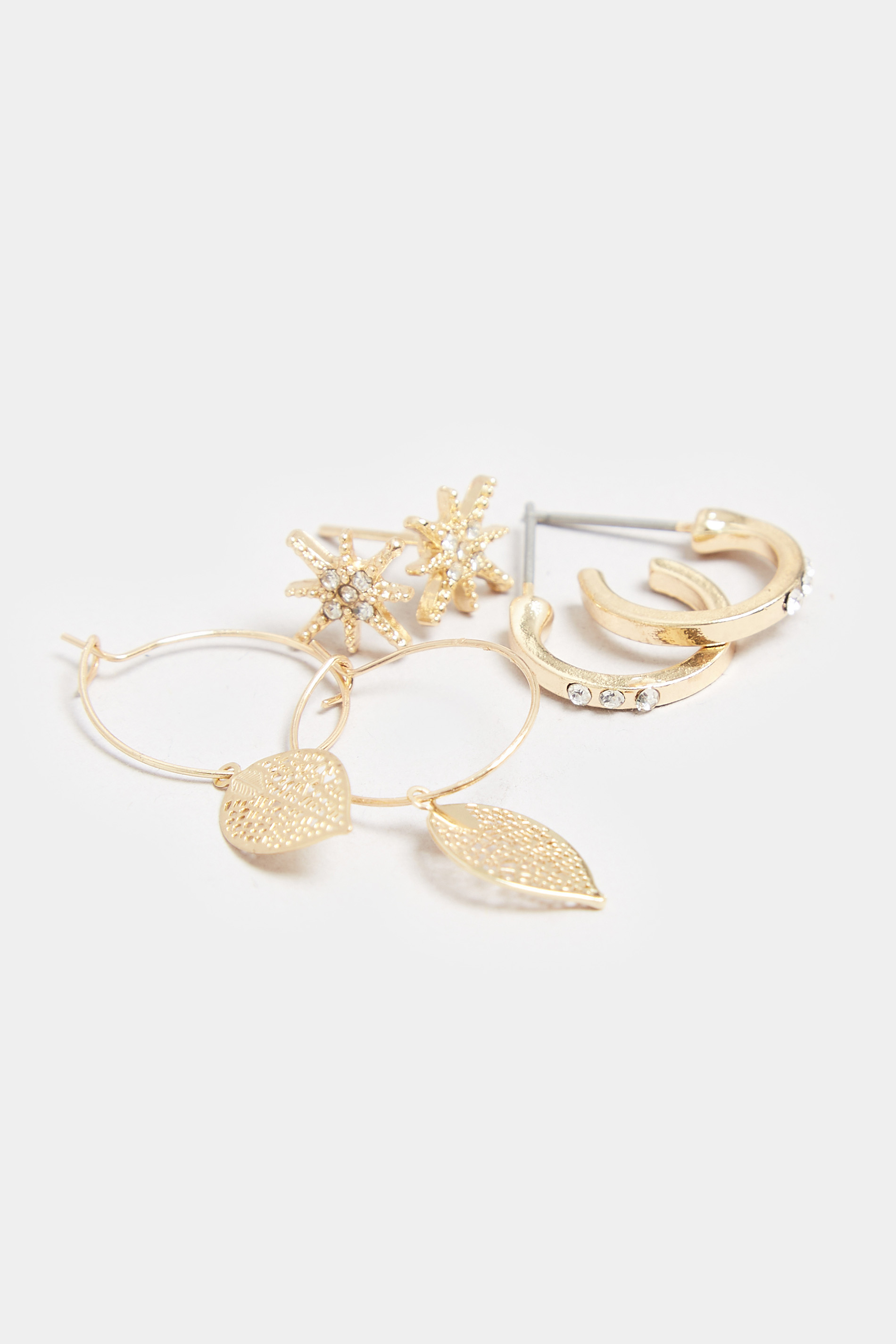 3 PACK Gold Star & Hoop Earrings | Yours Clothing  3