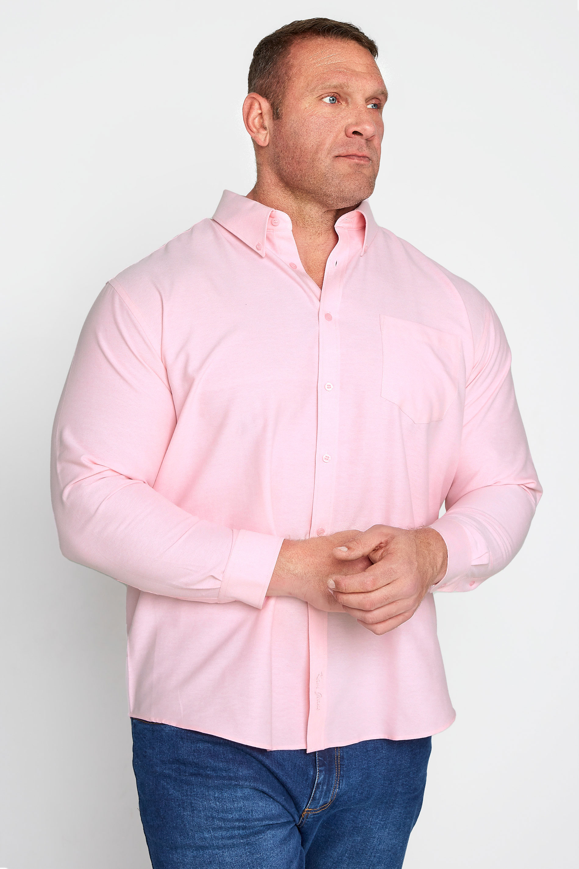 KAM Big & Tall Pink Oxford Long Sleeve Shirt | BadRhino 1