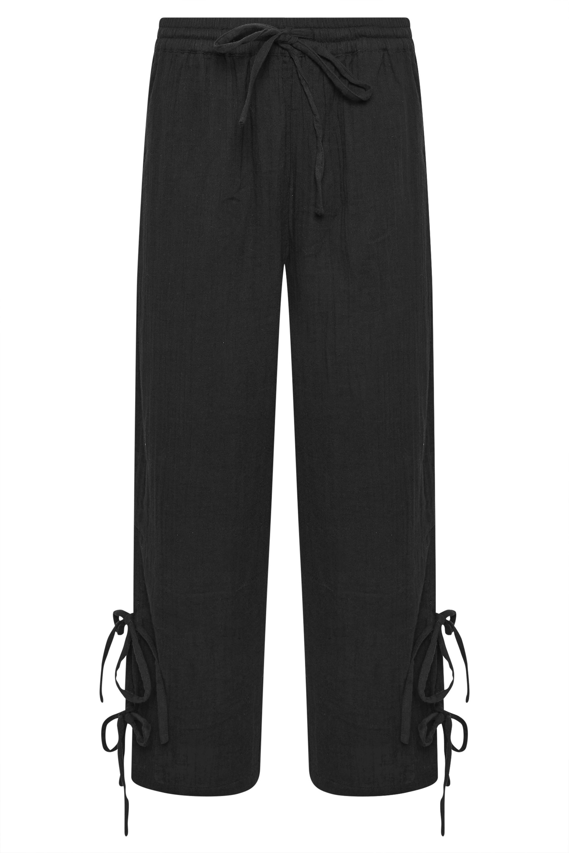 PixieGirl Petite Women's Black Tie Cotton Cheesecloth Wide Leg Trousers | PixieGirl 6