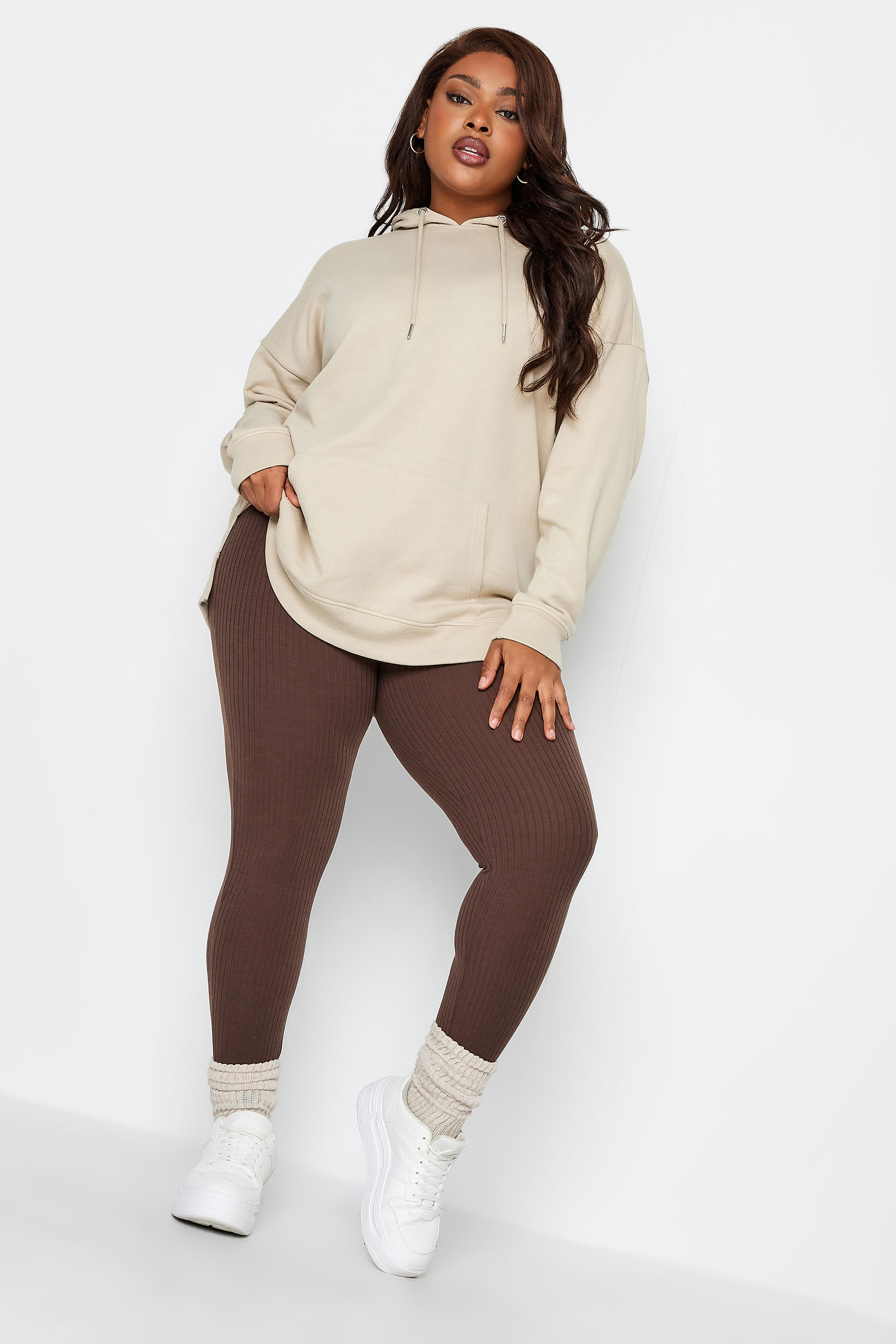 YOURS Plus Size Chocolate Brown Ribbed Leggings | Yours Clothing 3