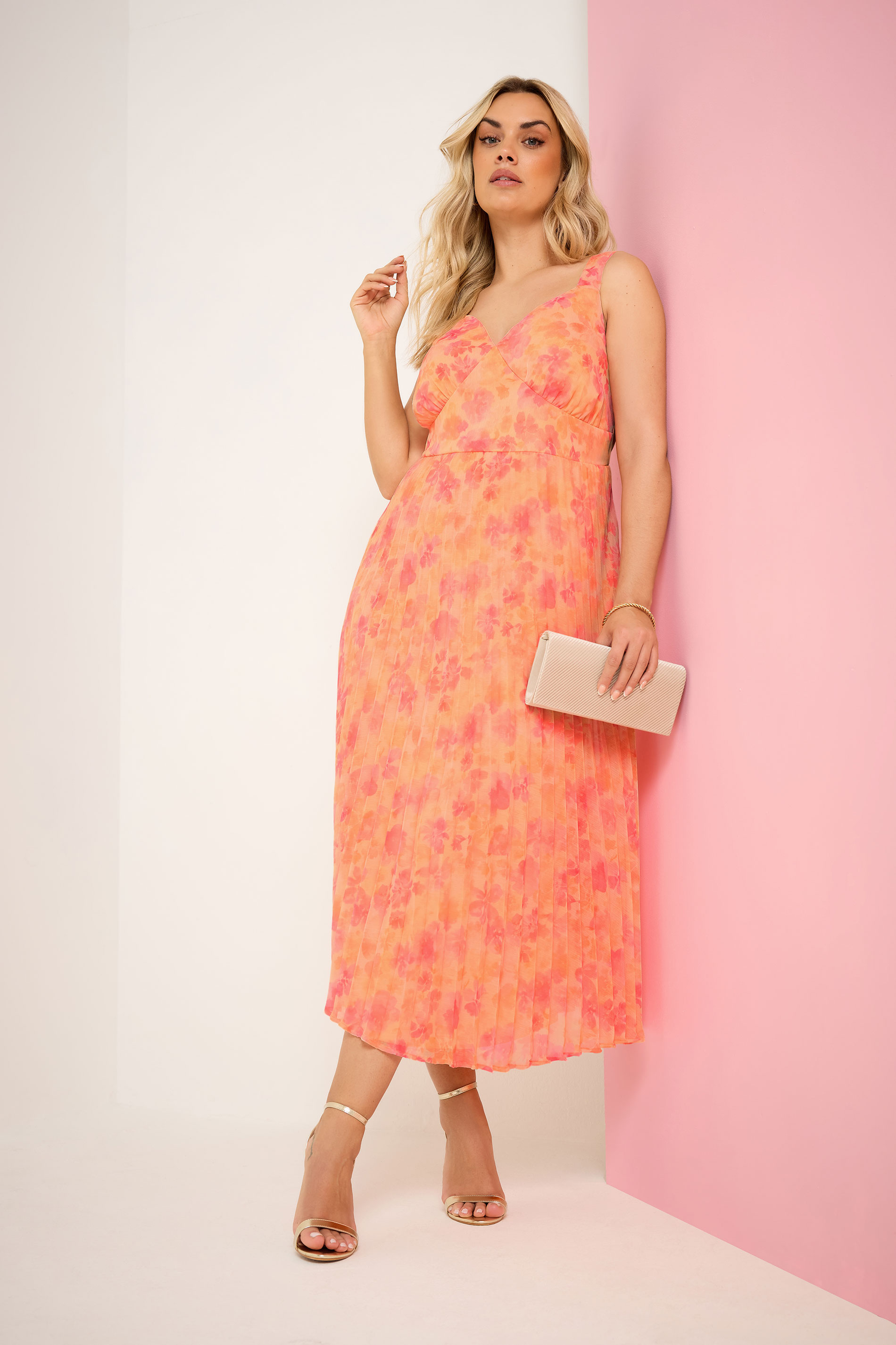 YOURS Plus Size Orange Floral Pleated Dress | Yours Clothing 5