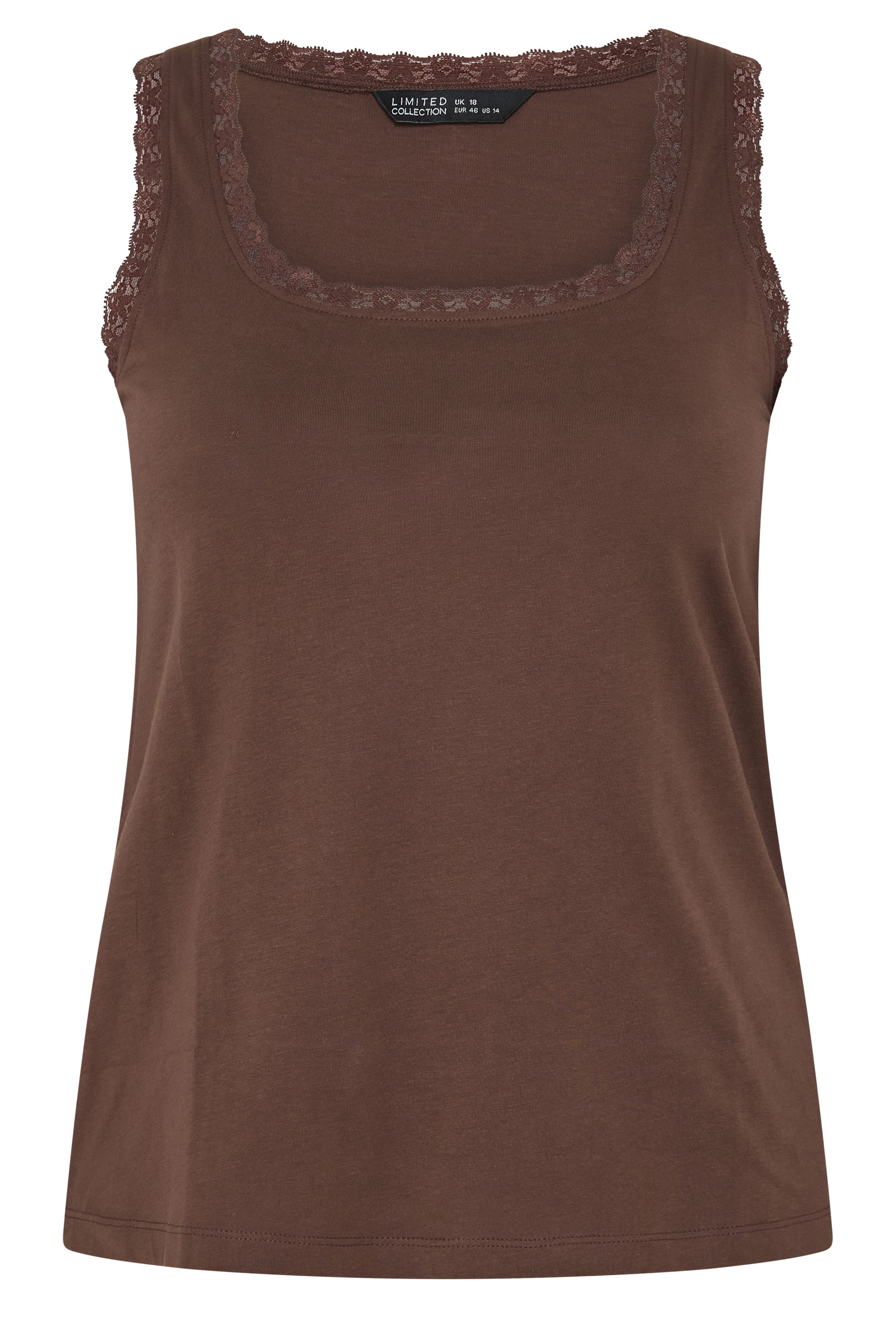 LIMITED COLLECTION Plus Size Brown Lace Trim Vest Top | Yours Clothing 6