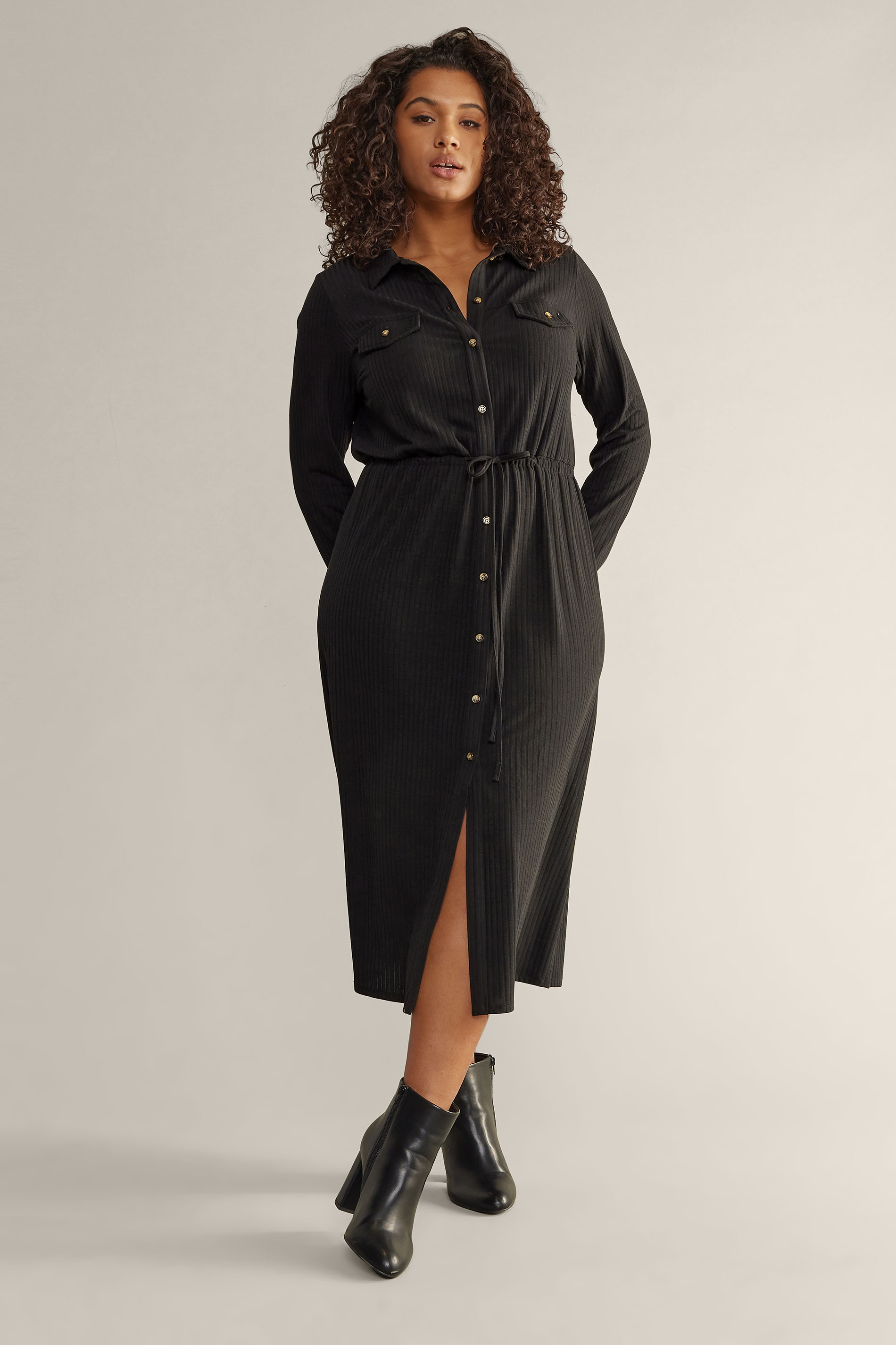 EVANS Plus Size Black Ribbed Utility Dress | Yours Clothing 2