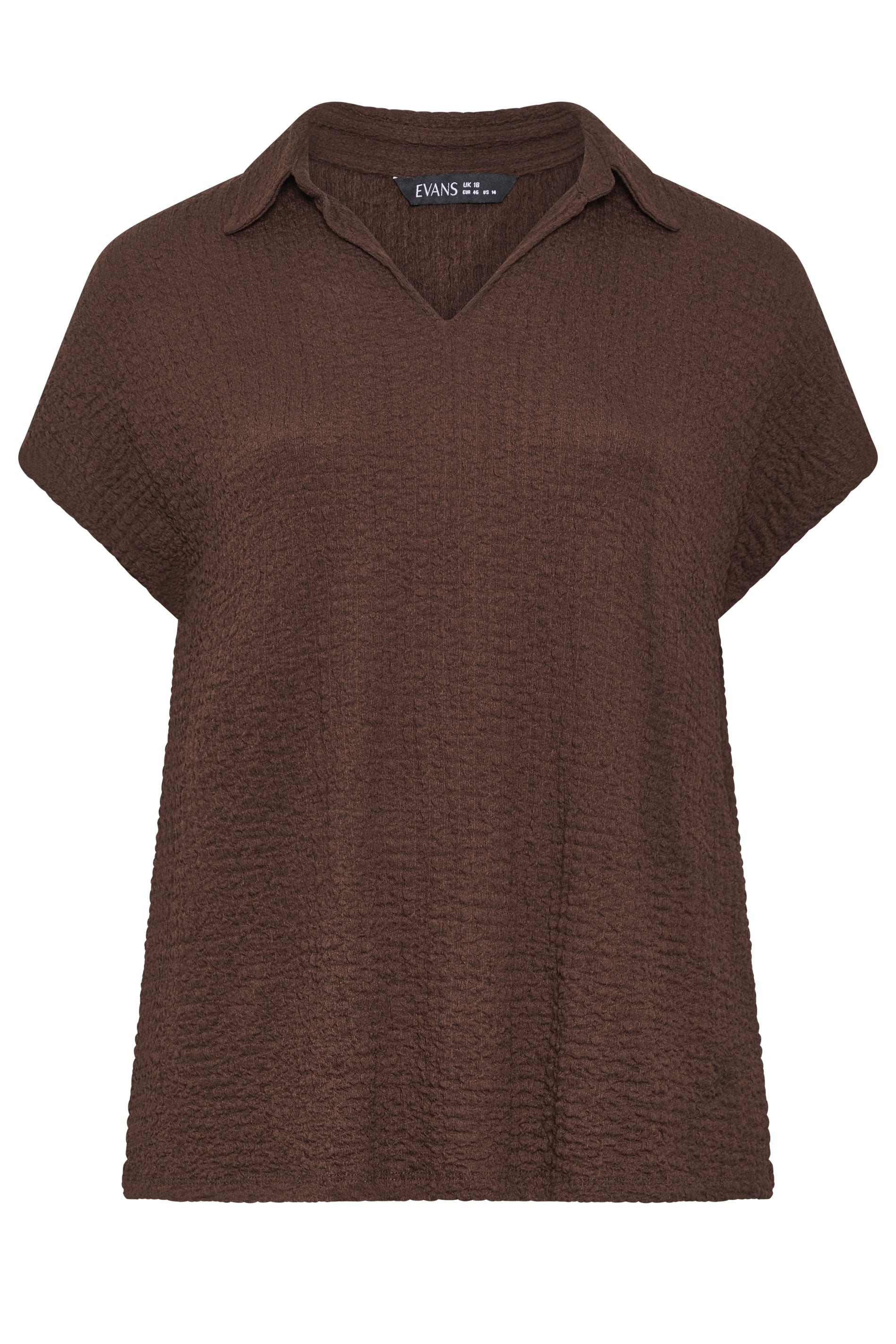 EVANS Plus Size Chocolate Brown Crinkle Short Sleeve Top | Evans 5