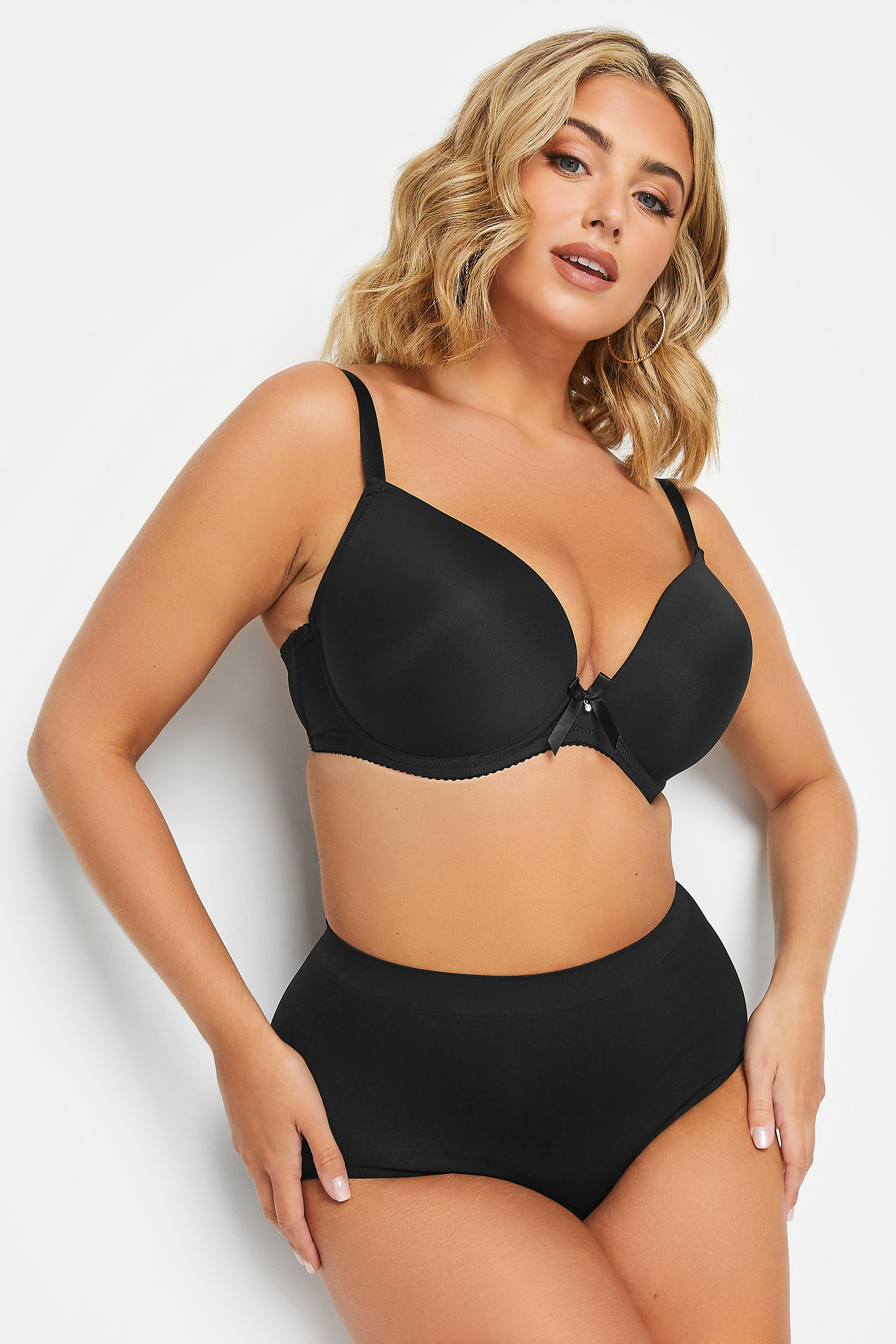 Black Moulded Underwired Plunge T-Shirt Bra | Yours Clothing 2