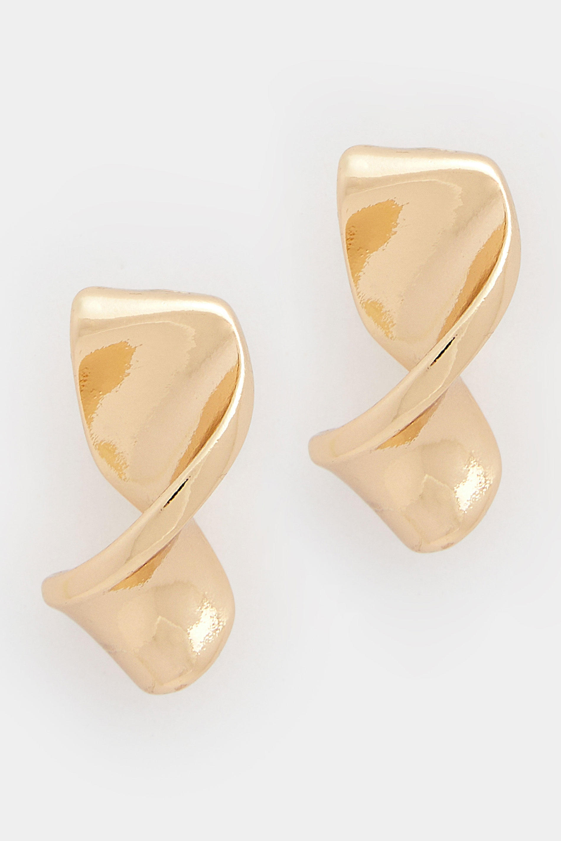 Gold Tone Twisted Molten Stud Earrings | Yours Clothing 3