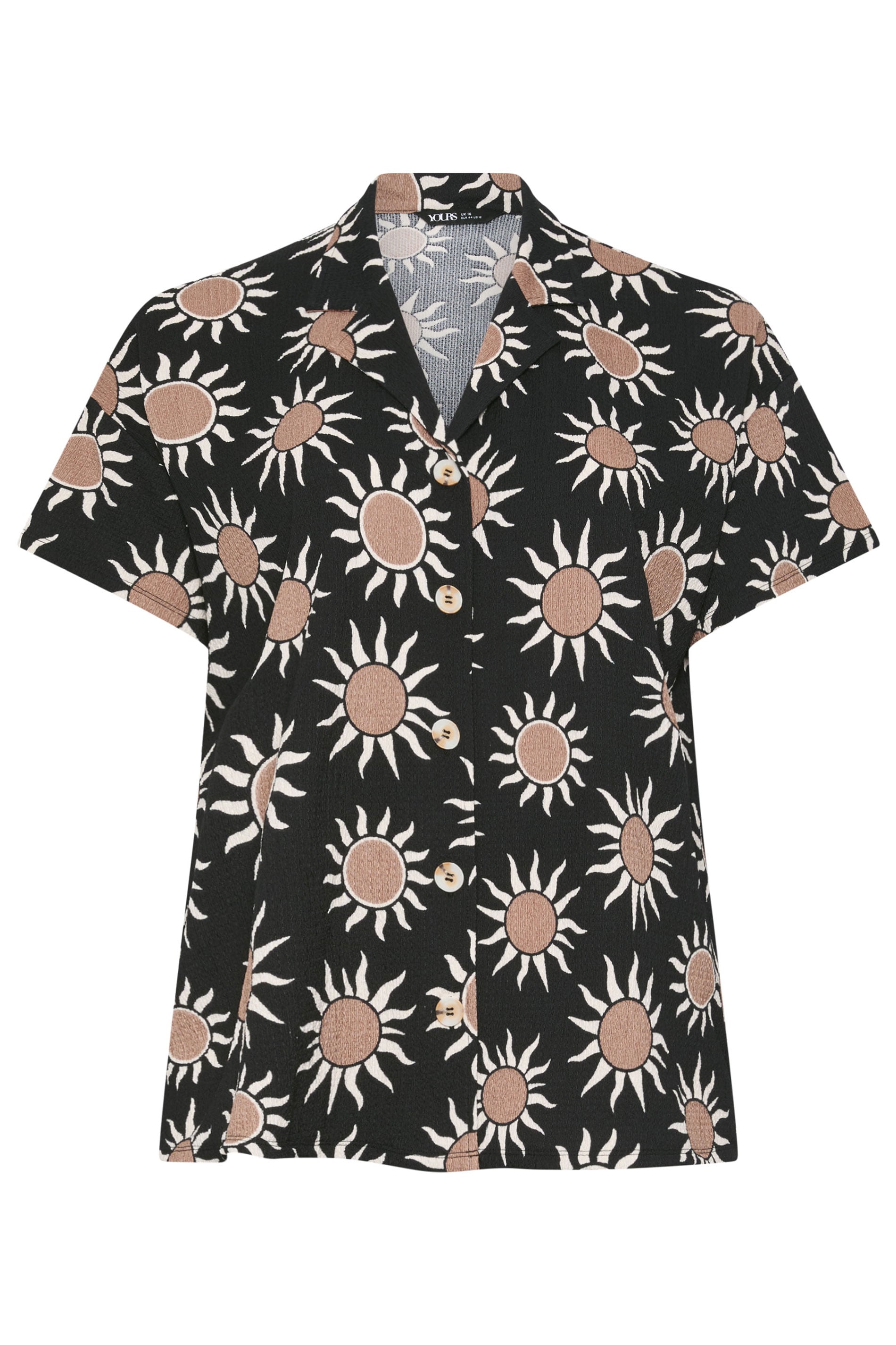YOURS Plus Size Black Sun Print Crinkle Shirt | Yours Clothing 5