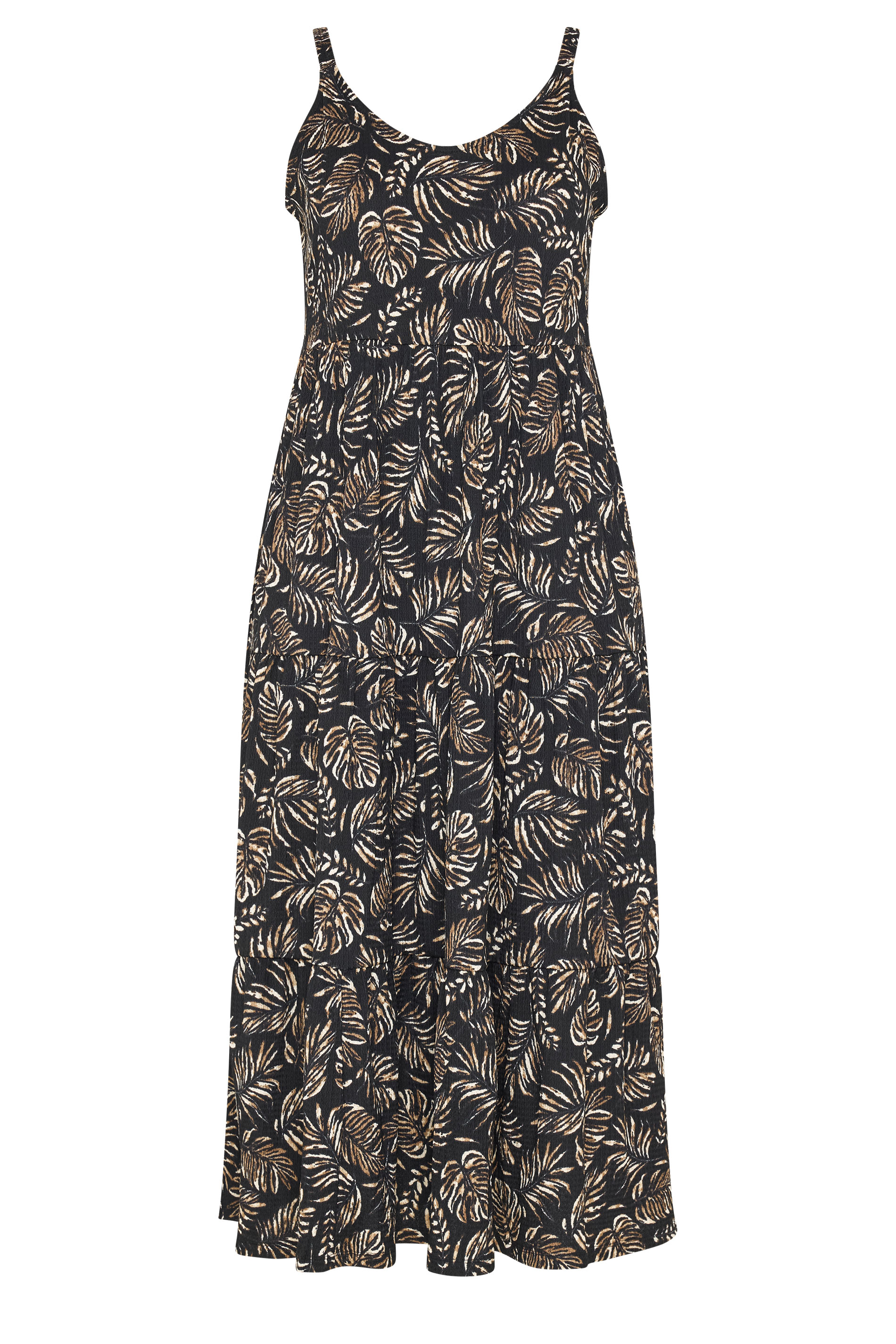 YOURS Plus Size Black Leaf Print Tiered Maxi Dress | Yours Clothing 5