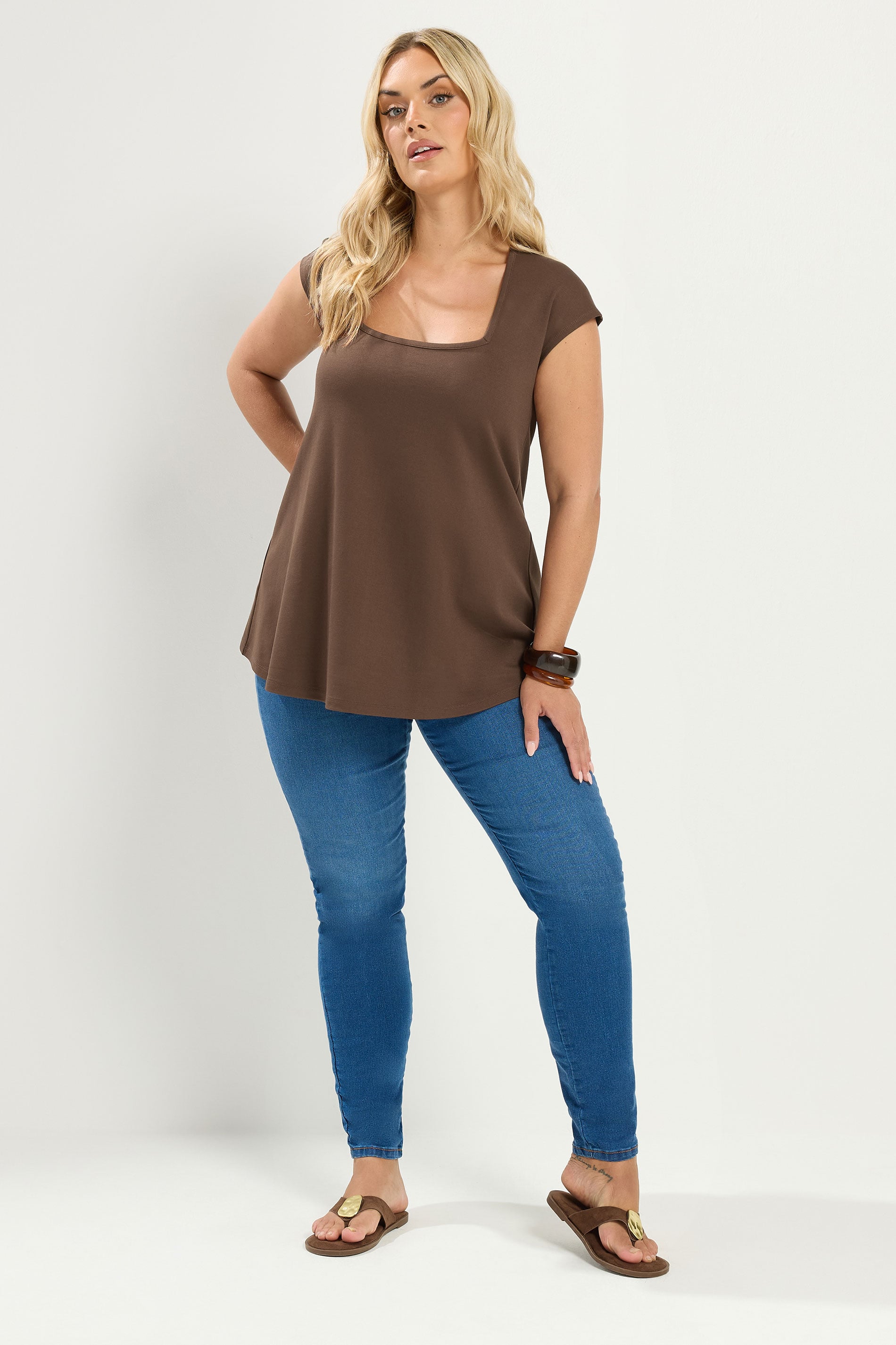 YOURS Plus Size Chocolate Brown Cap Sleeve Top | Yours Clothing 1