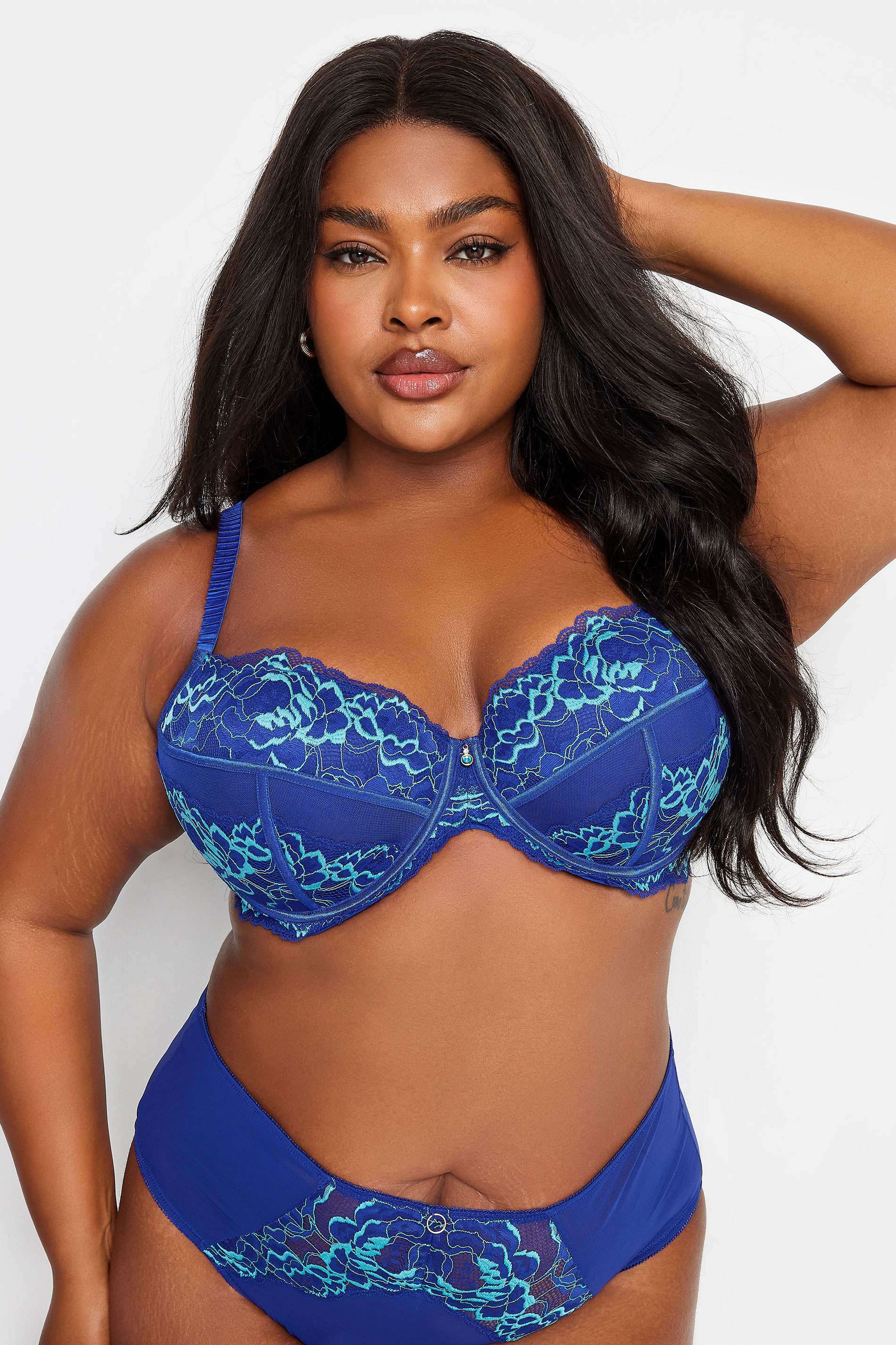 YOURS Plus Size Navy Blue Contrast Lace Detail Padded Bra | Yours Clothing 2