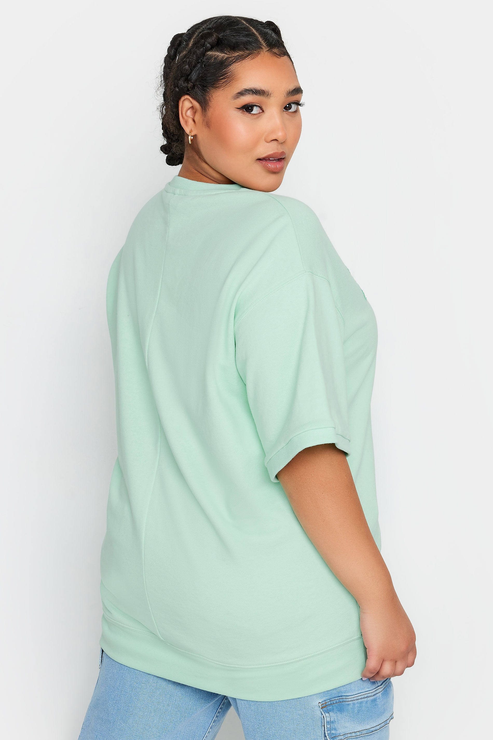 YOURS Plus Size Green 'New York' Slogan Embellished Top | Yours Clothing 3