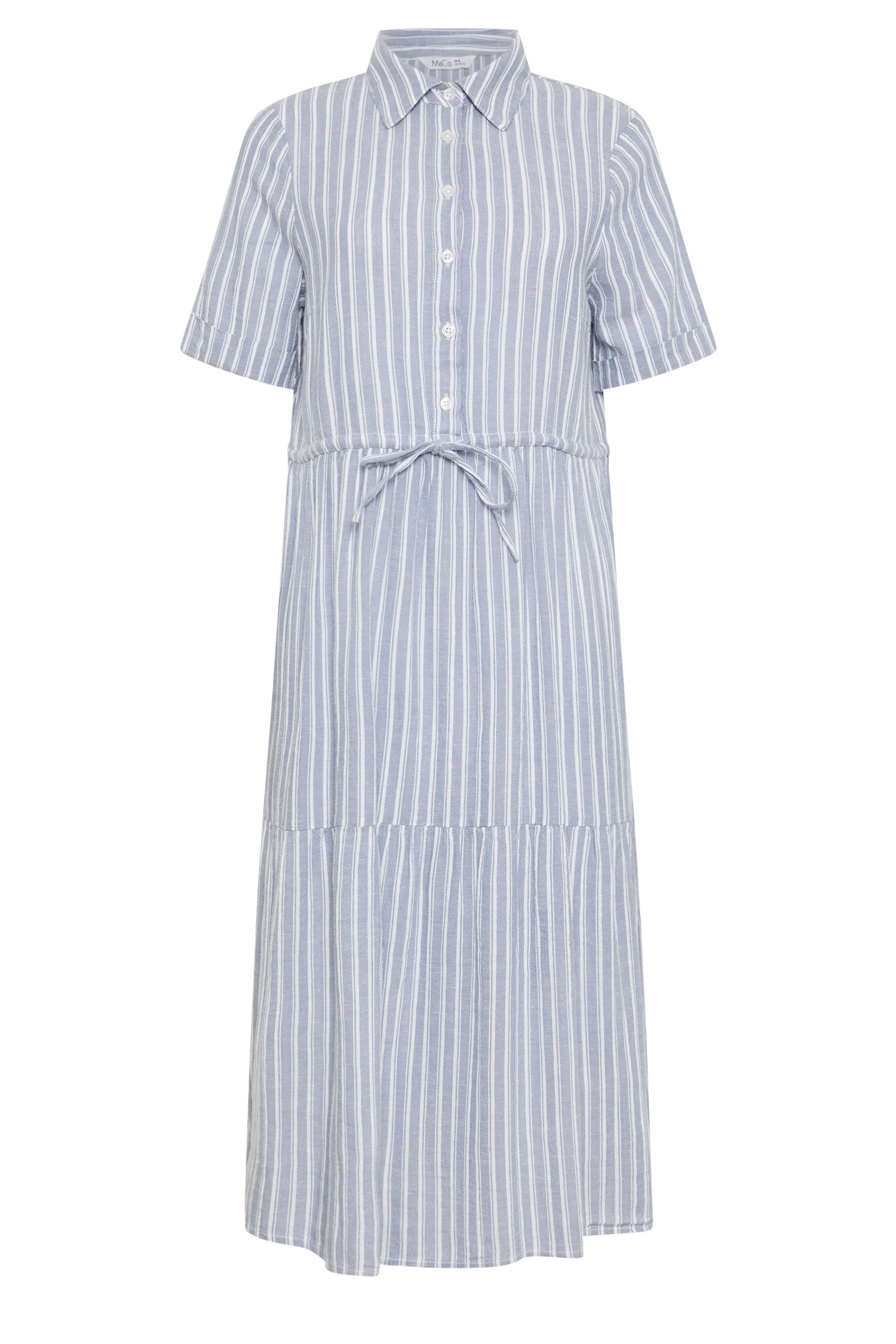 M&Co Blue Stripe Tie Waist Cotton Shirt Dress | M&Co 5