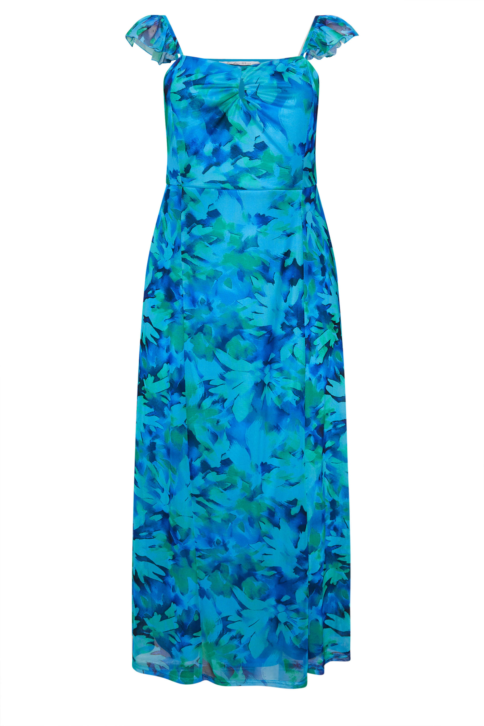 YOURS Plus Size Blue Abstract Keyhole Ruffle Dress | Yours Clothing 5