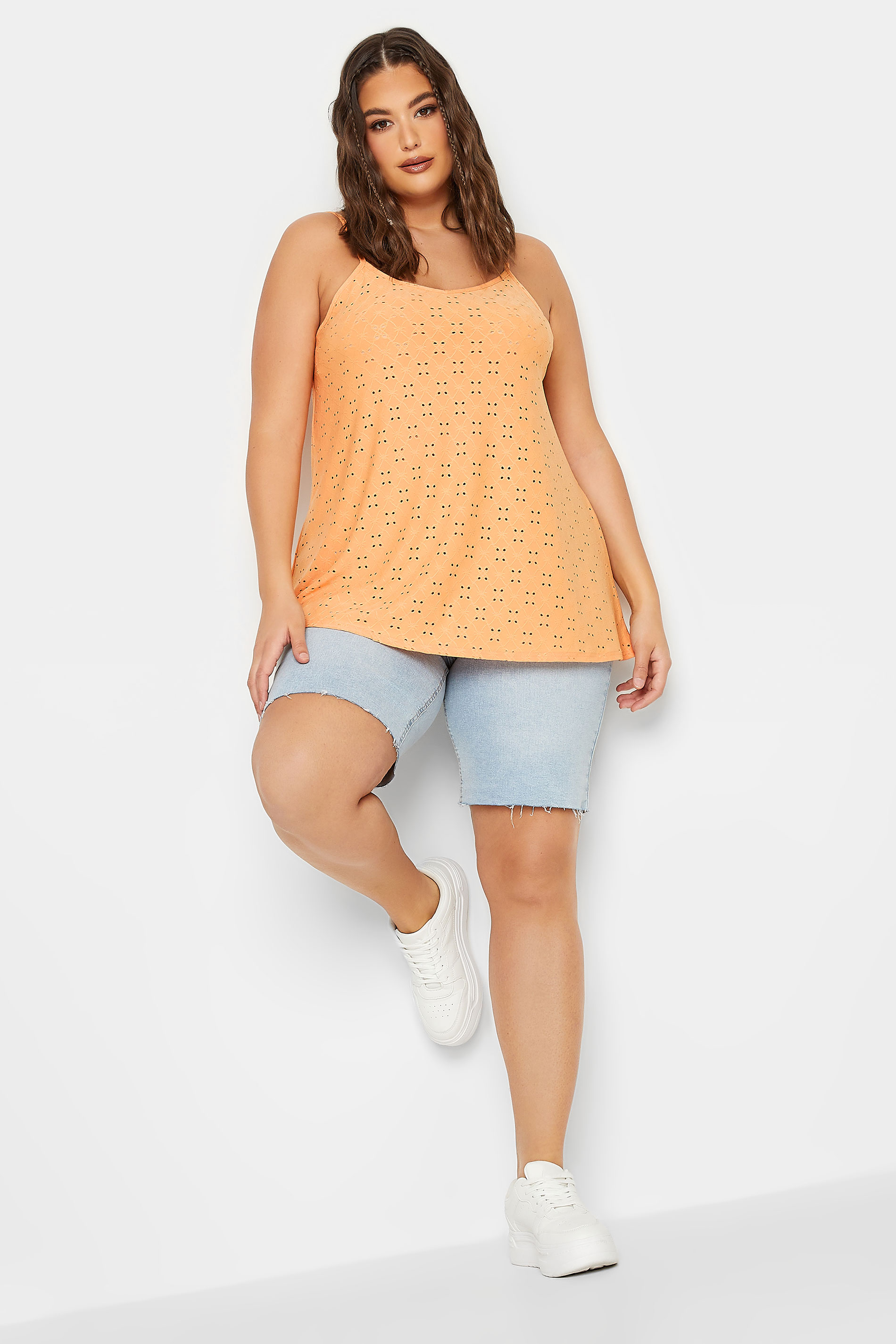 LIMITED COLLECTION Plus Size Orange Broderie Anglaise Cami Vest Top | Yours Clothing 2