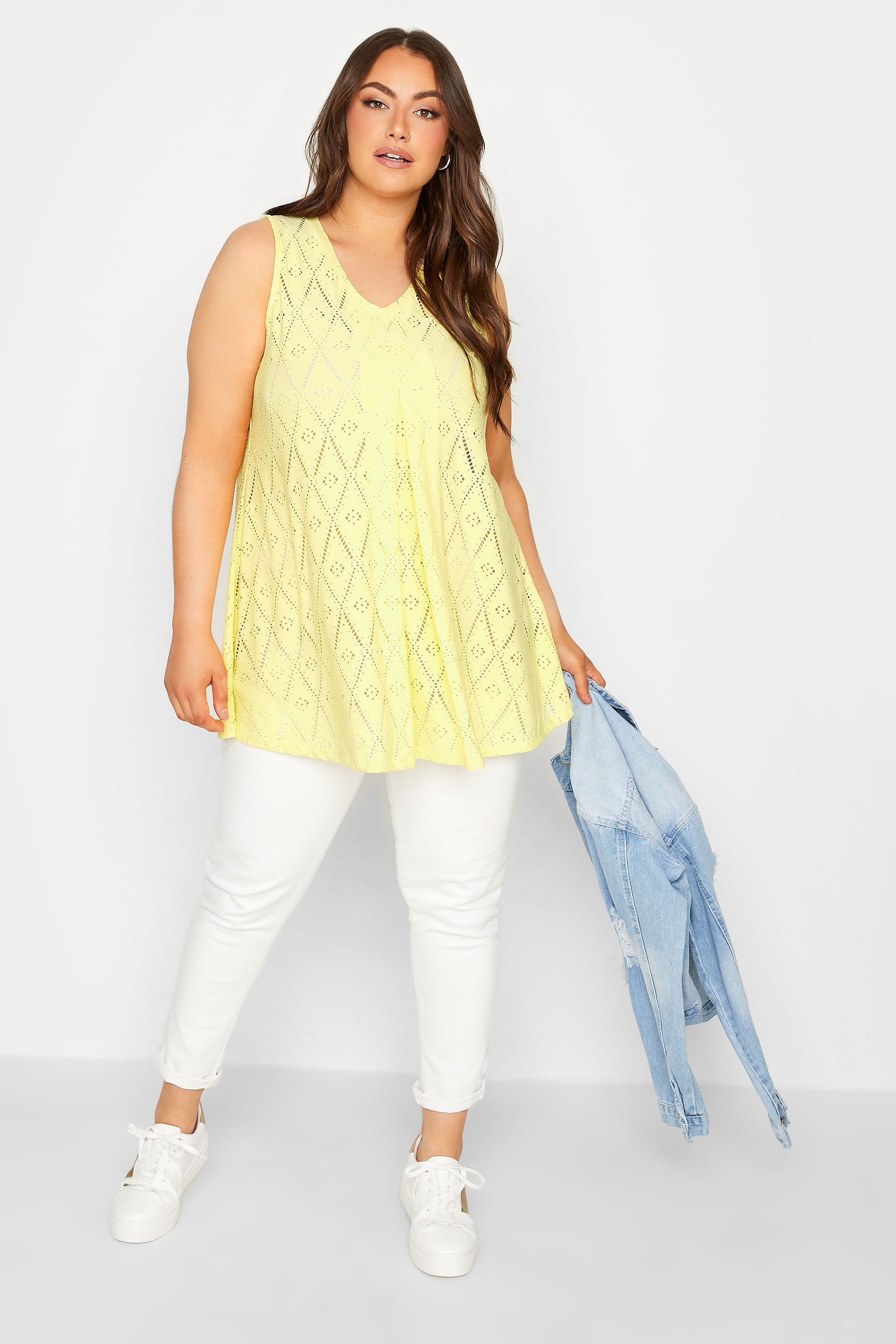 YOURS Plus Size Yellow Pointelle Vest Top | Yours Clothing 2